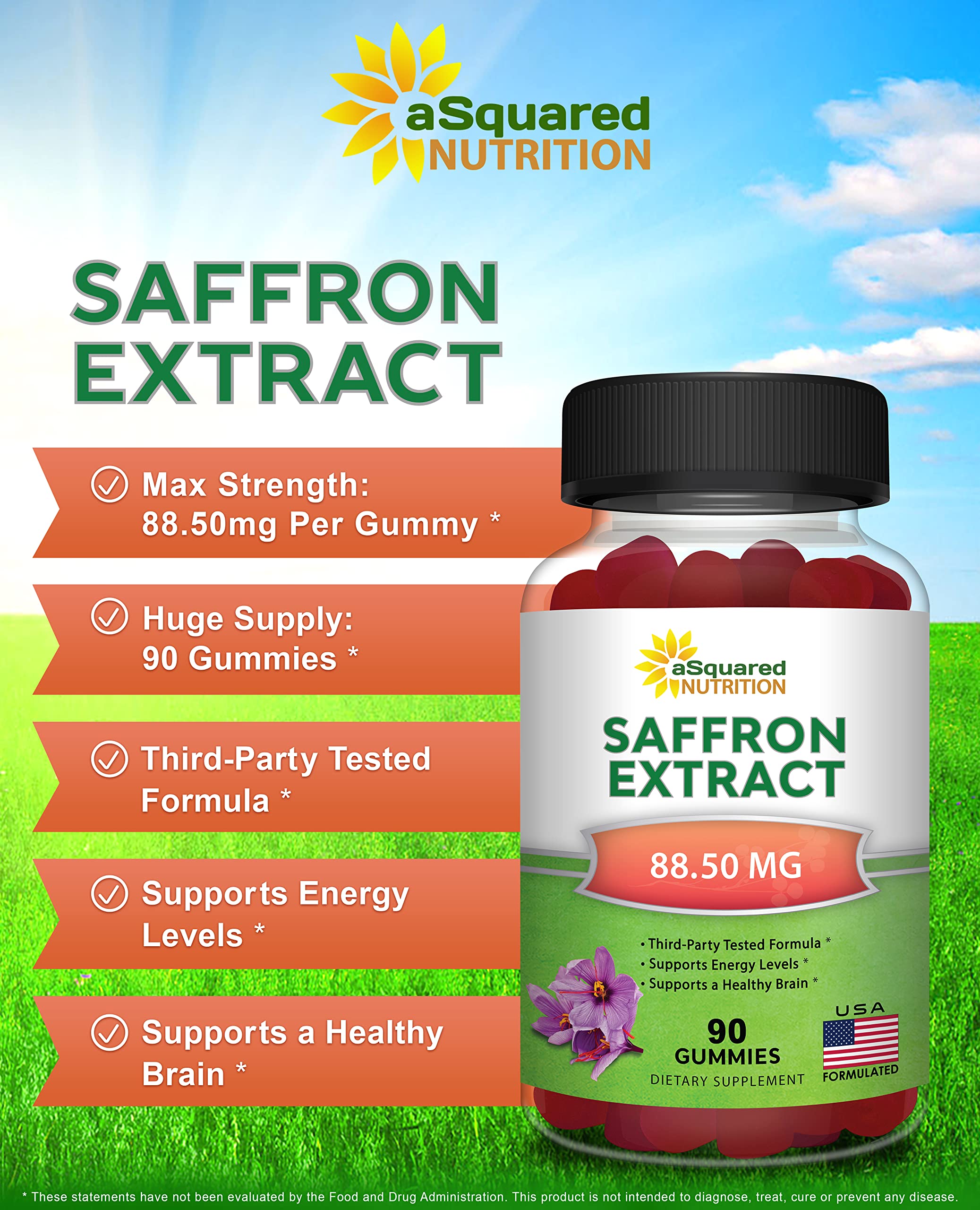 Gomme safran d'aSquared Nutrition, gros plan sur la gomme et sa texture agréable.
