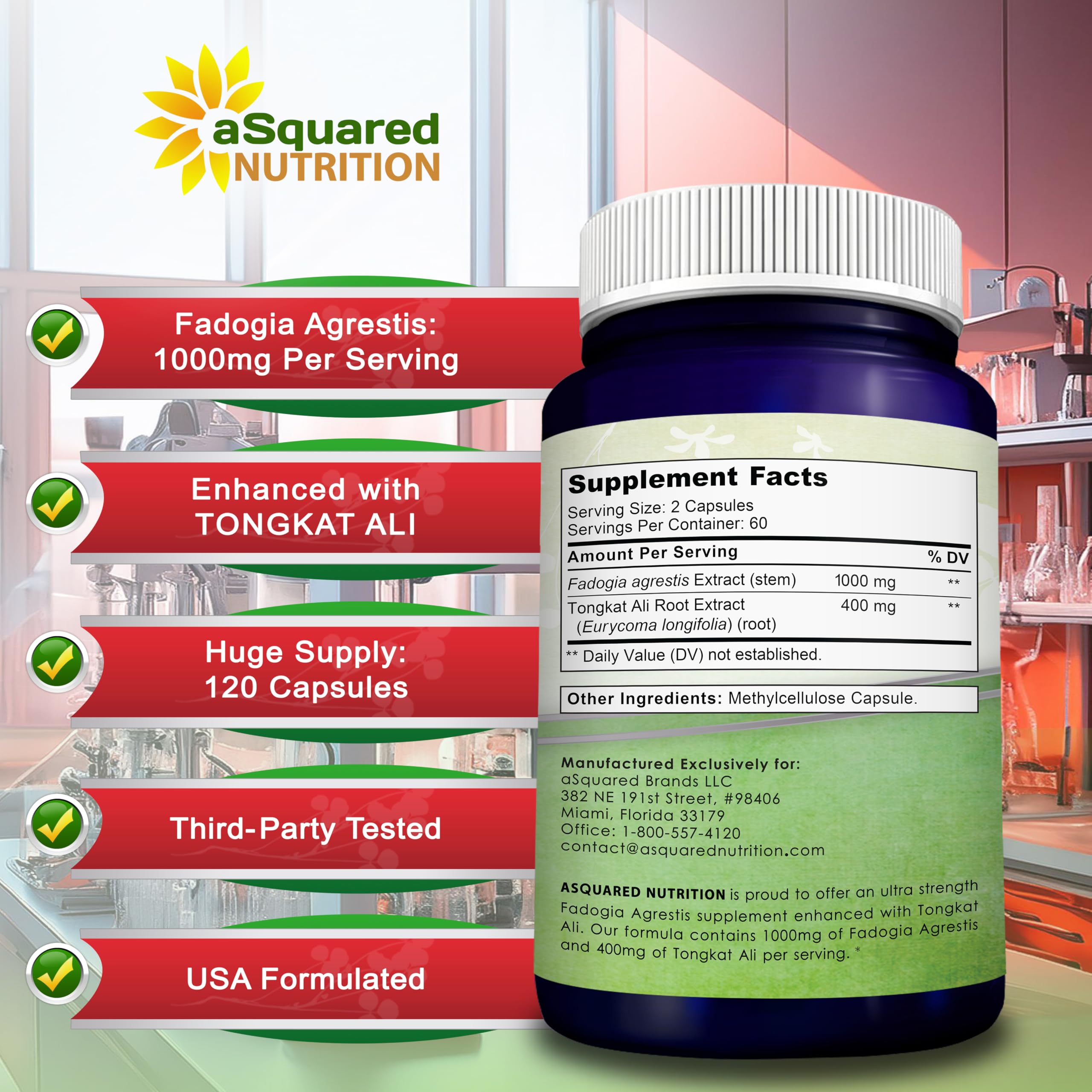 aSquared Nutrition, ingrédients clés fadogia-agrestis et tongkat-ali.