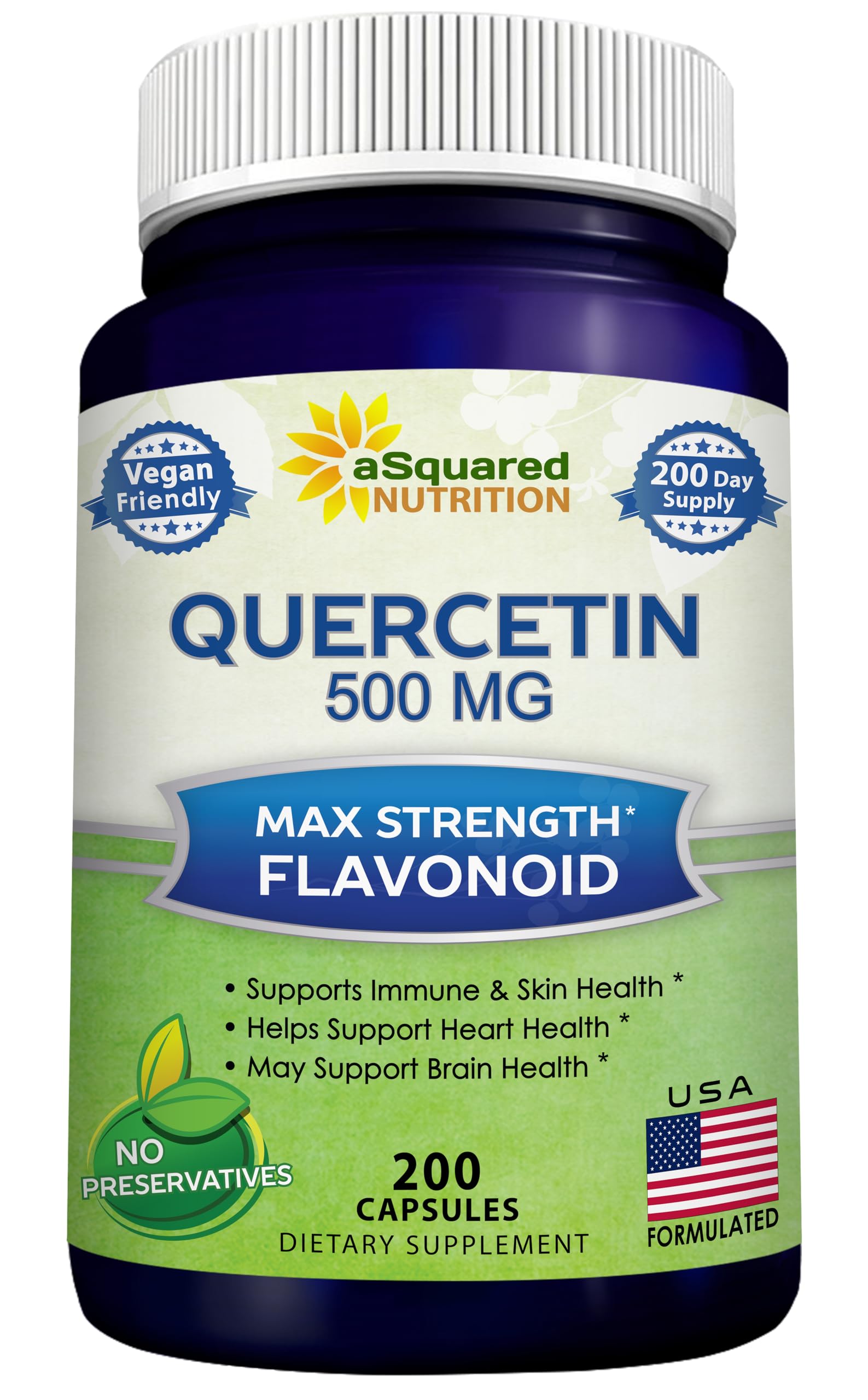 aSquared Nutrition Quercétine 500 mg – bouteille de capsules végétales pour énergie et bien-être.