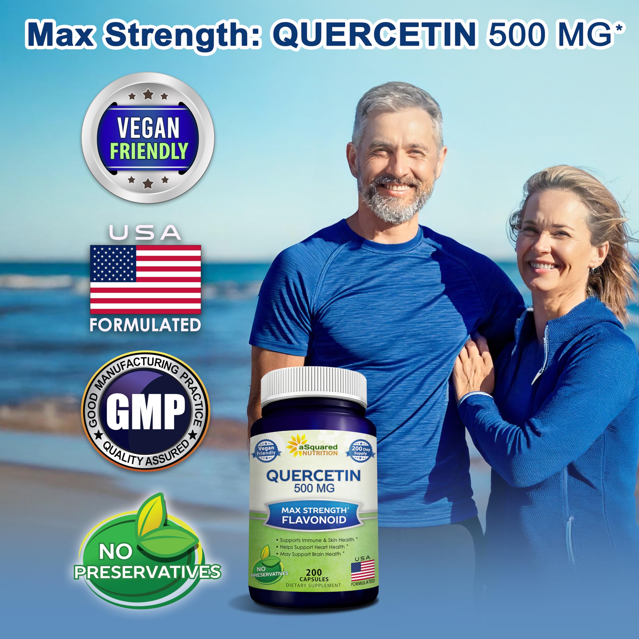 Quercétine dihydratée dans une capsule végétale aSquared Nutrition, facile à avaler.