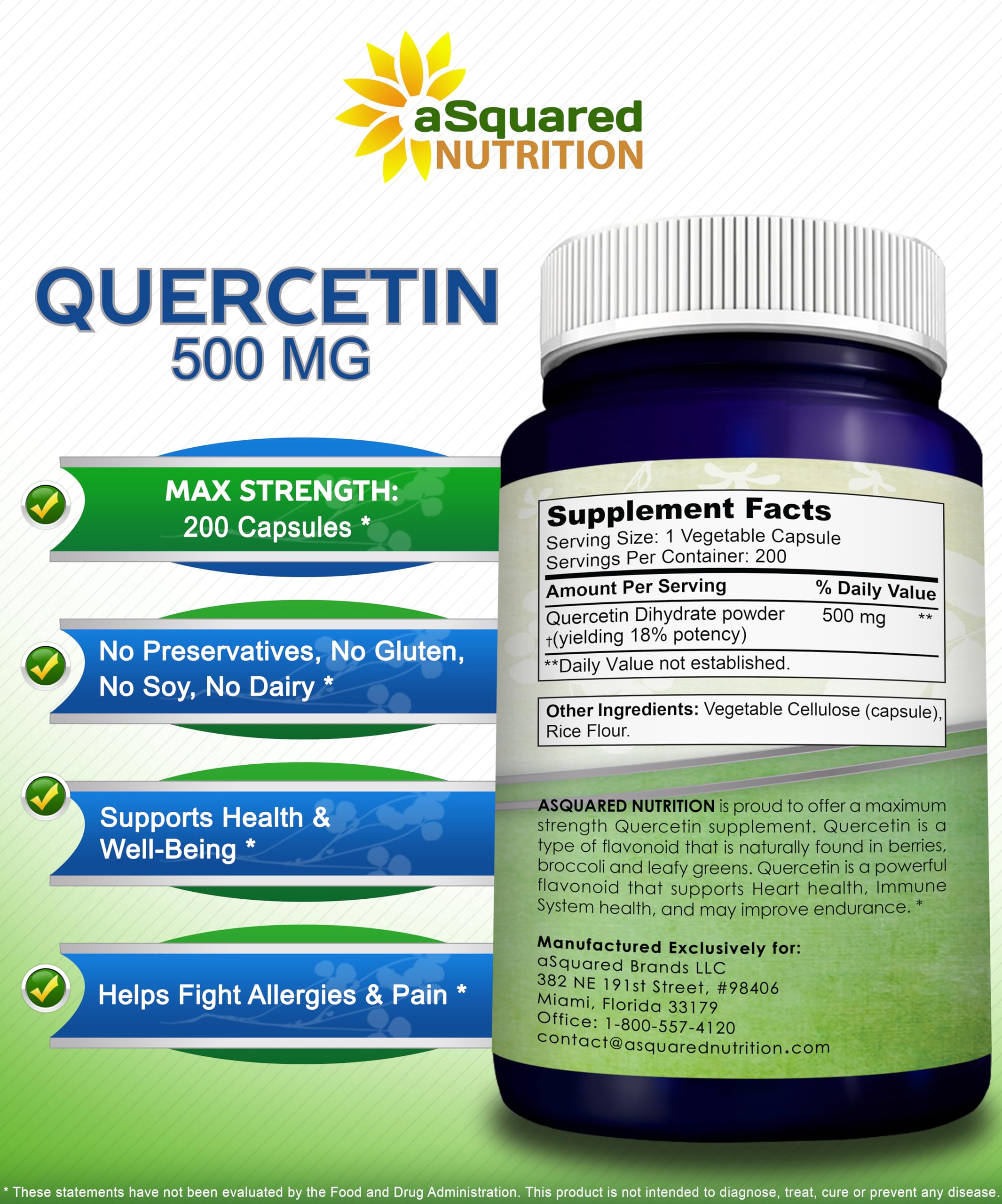 Prise quotidienne simple avec aSquared Nutrition Quercétine pour une routine sans effort.