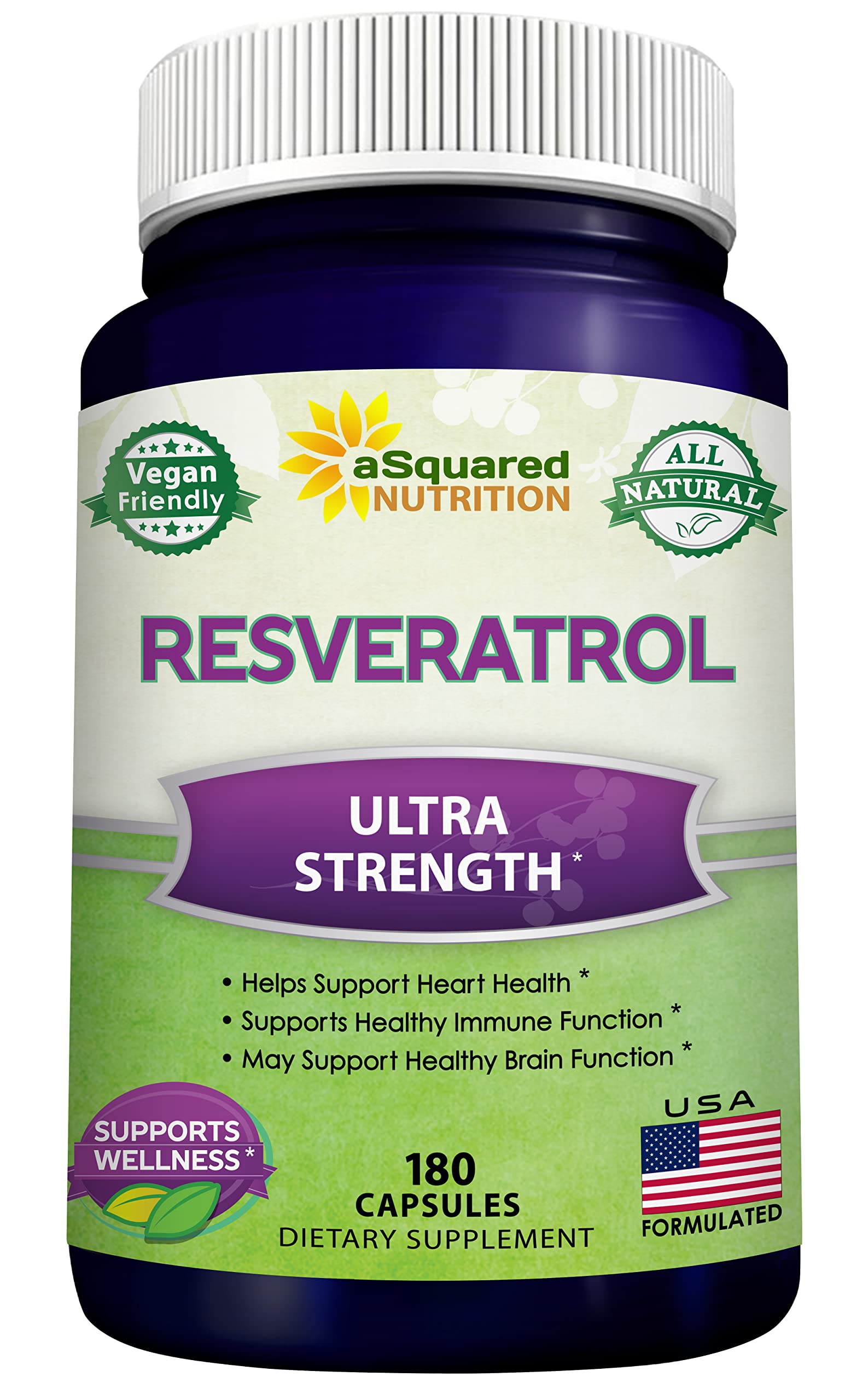 Bouteille Resveratrol aSquared Nutrition avec soutien antioxydant quotidien