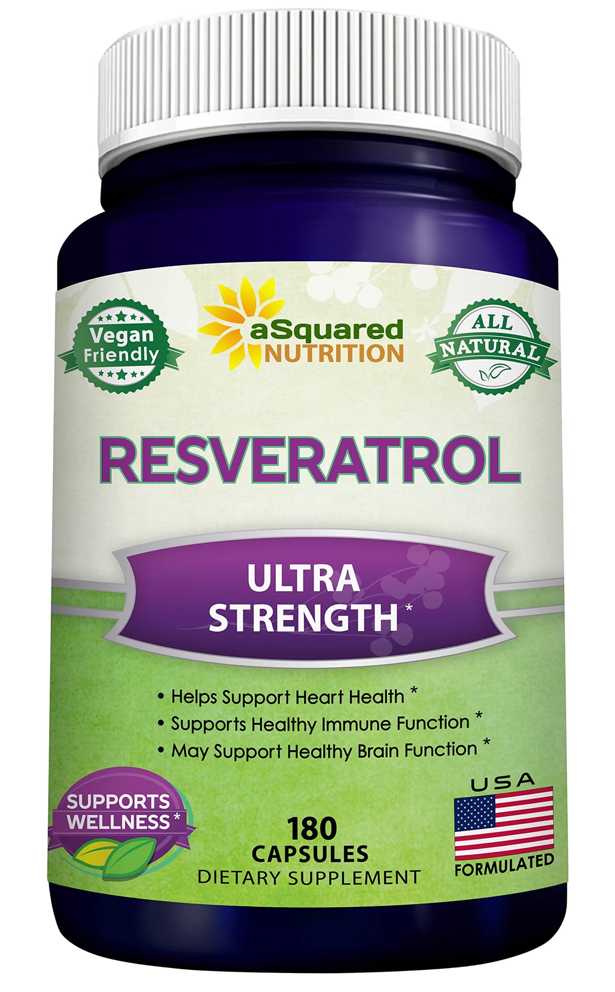 Bouteille Resveratrol aSquared Nutrition avec soutien antioxydant quotidien