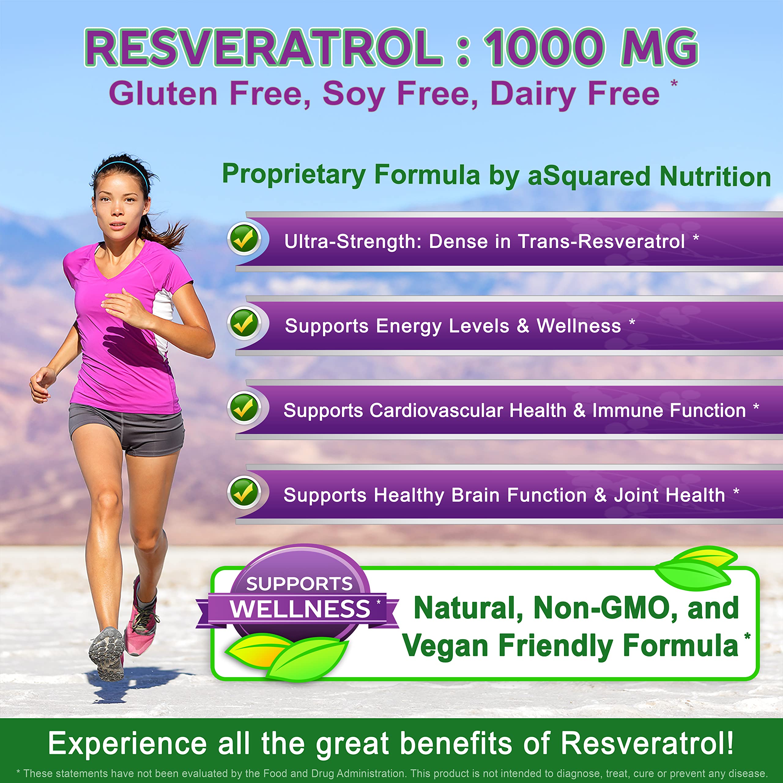Capsules Resveratrol aSquared Nutrition dosage 1000 mg prêt pour l’usage quotidien