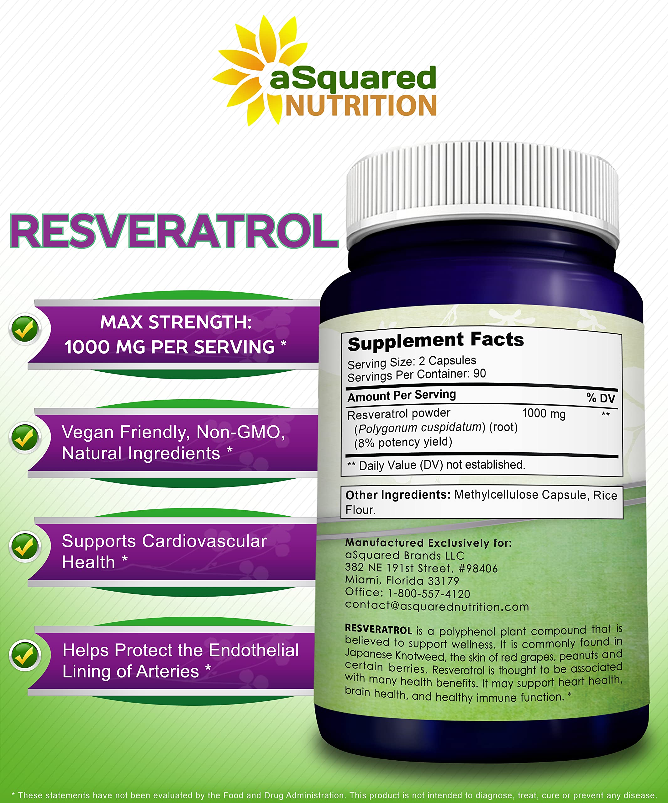 Resveratrol aSquared Nutrition avec verre d’eau ingestion facile