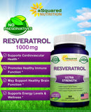 Étiquette Resveratrol aSquared Nutrition avec ingrédients naturels et formulation vegan
