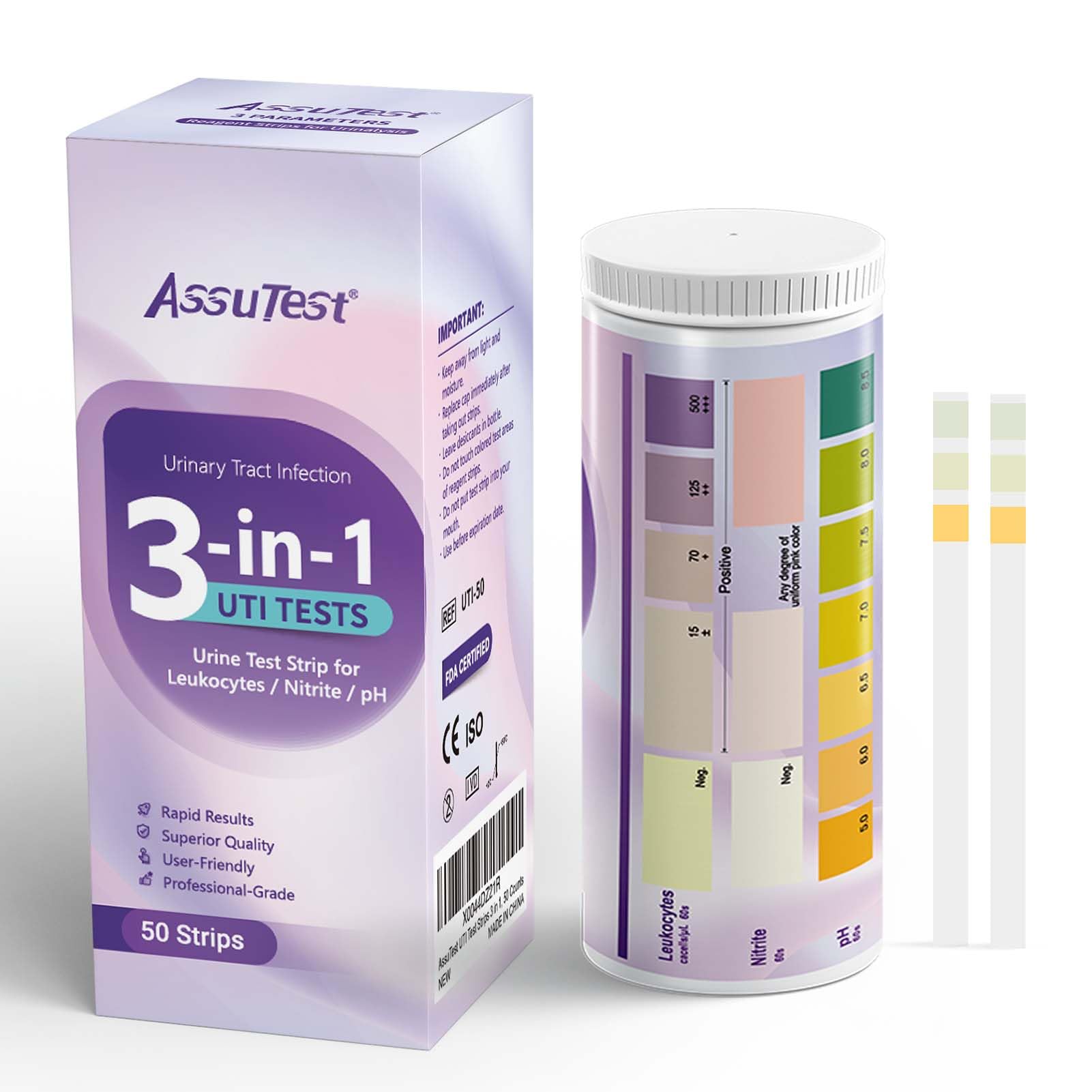 AssuTest bandelettes urinaires en immersion, utilisation facile à domicile.
