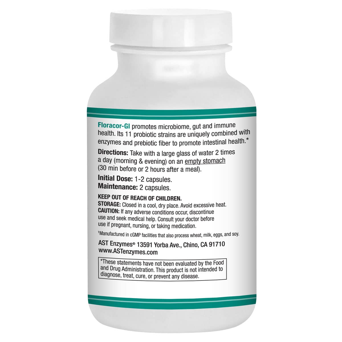 Floracor AST Enzymes: capsules alignées, faciles à intégrer dans la routine quotidienne.