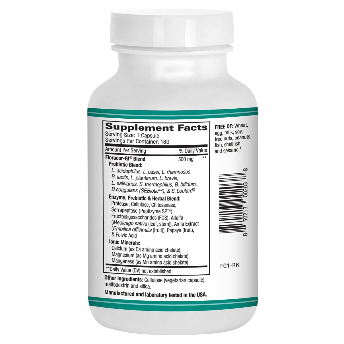 Etiquette Floracor: formulation végétarienne et sans ingrédients animaux.