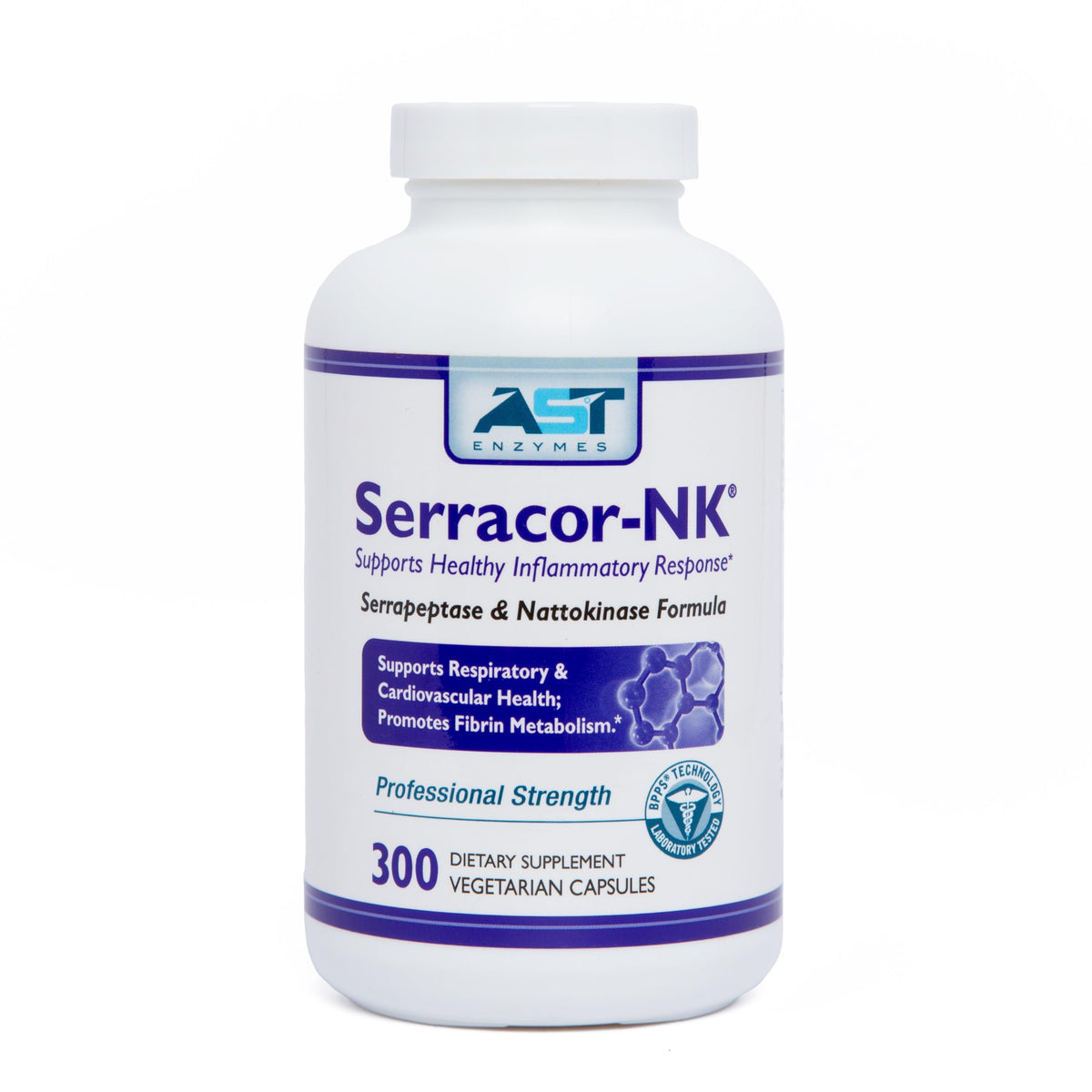 AST Enzymes Serracor-NK capsules dans une bouteille; soutien potentiel à la circulation.