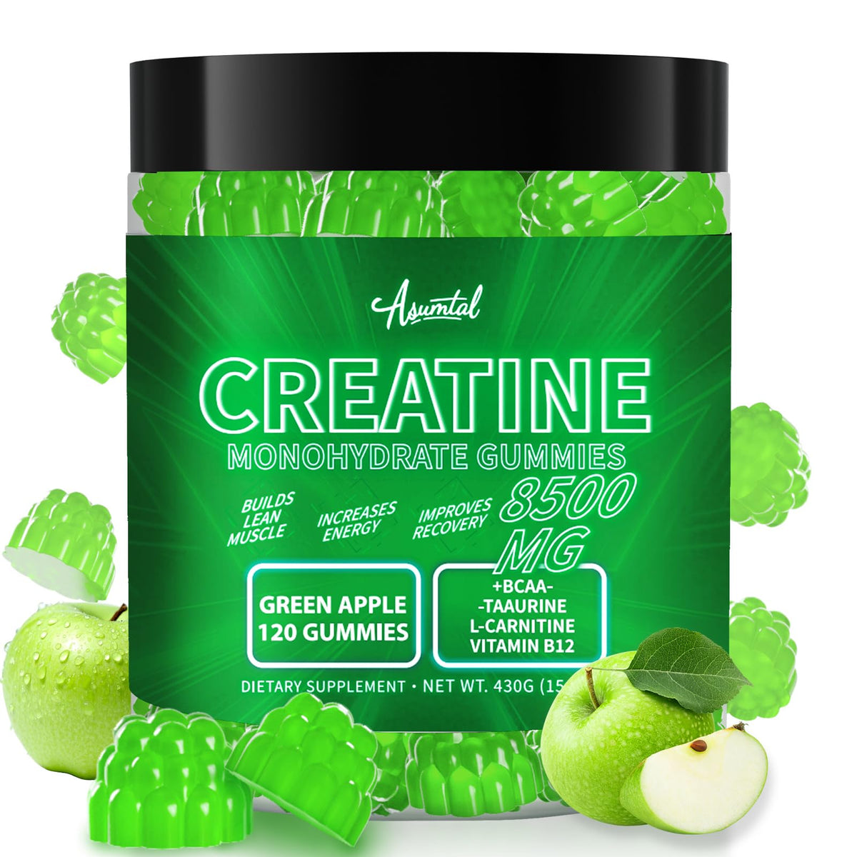 Asumtal Créatine Monohydrate, bouteille visible, énergie soutenue pendant l’entraînement.