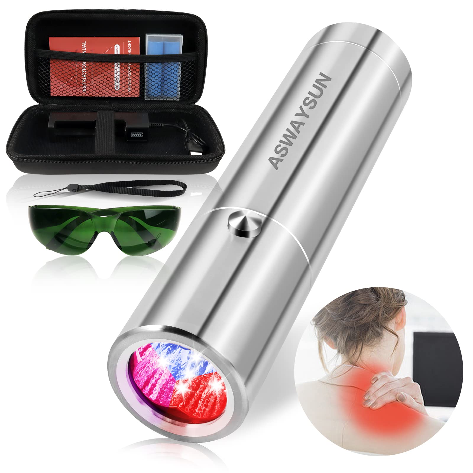 Aswaysun thérapie lumière rouge portable pour soulager les douleurs et favoriser la récupération musculaire.