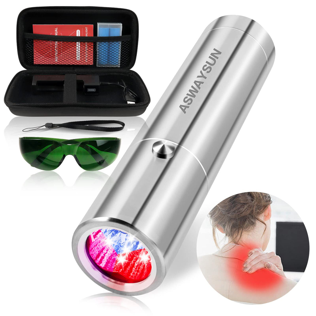 Aswaysun thérapie lumière rouge portable pour soulager les douleurs et favoriser la récupération musculaire.