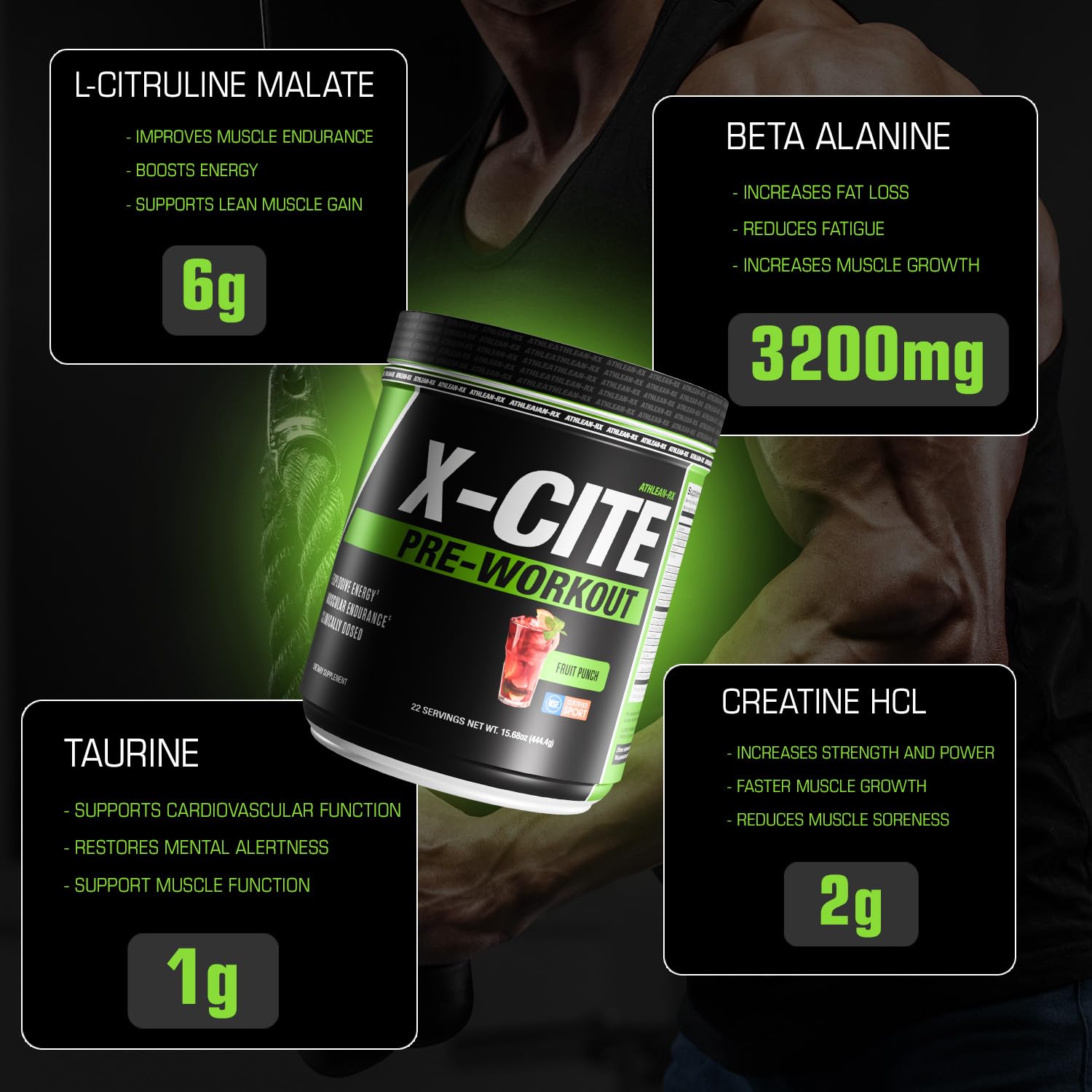 ATHLEAN-RX X-CITE boisson pré-entraînement avec mélange facile et goût agréable