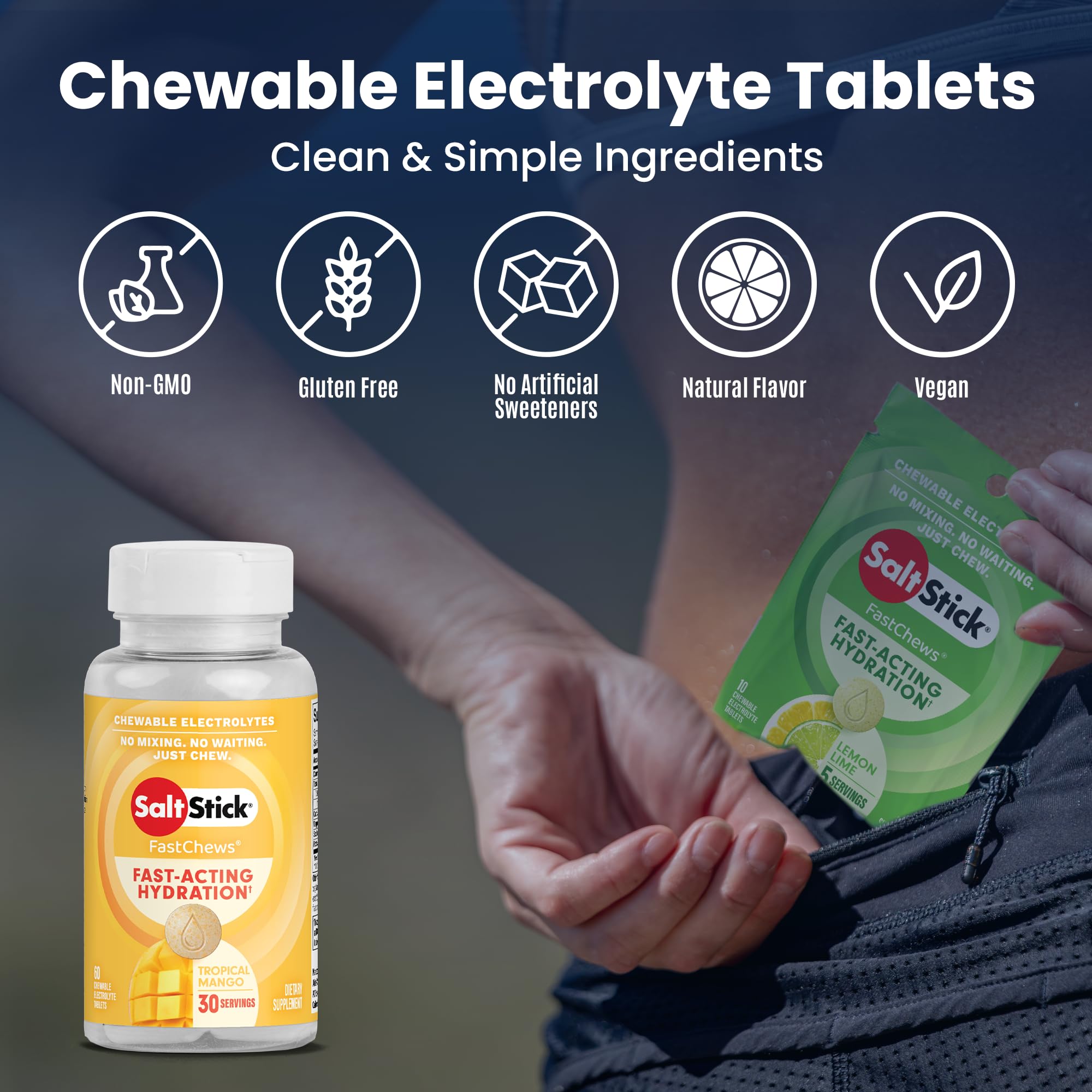 Athlète utilisant SaltStick FastChews pendant la course pour l’endurance.