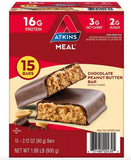 Atkins barre-repas chocolat-cacahuète pack : texture riche et collation portable.