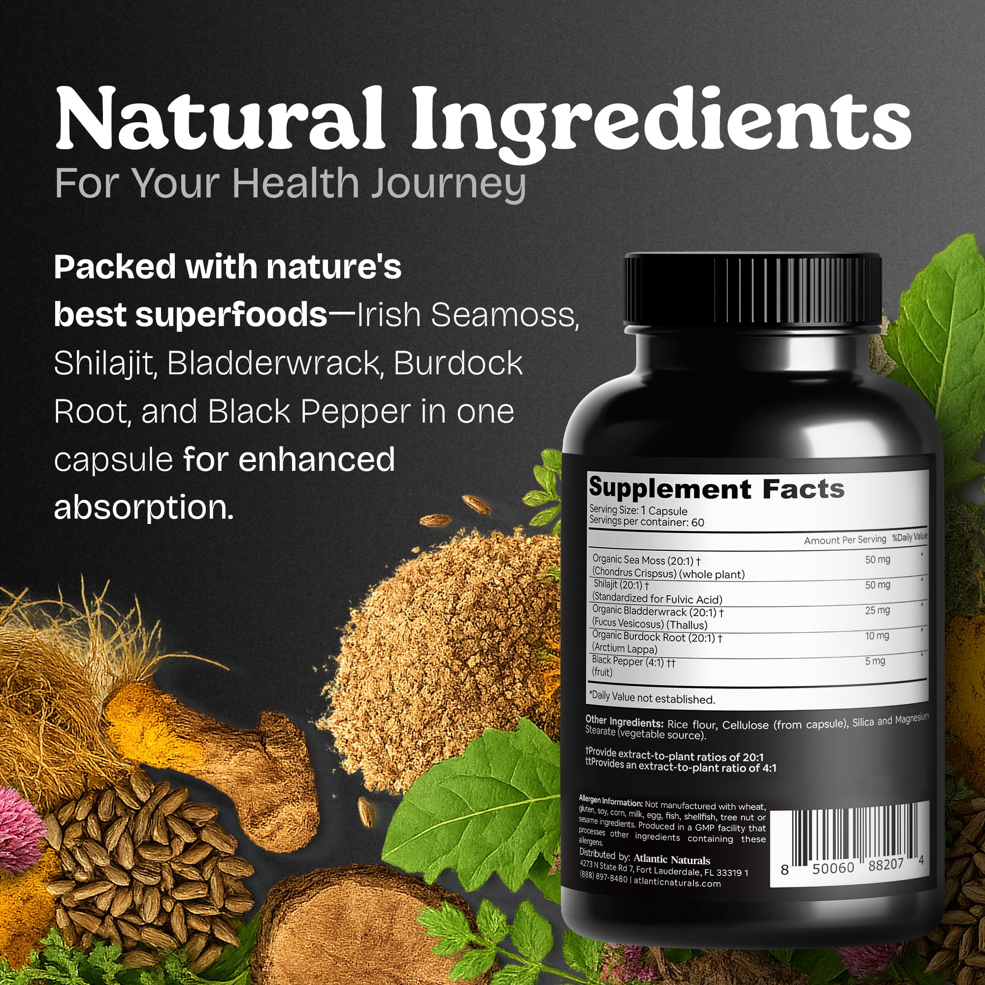 Atlantic Naturals biodisponibilite améliorée grâce au poivre noir et au bardane.
