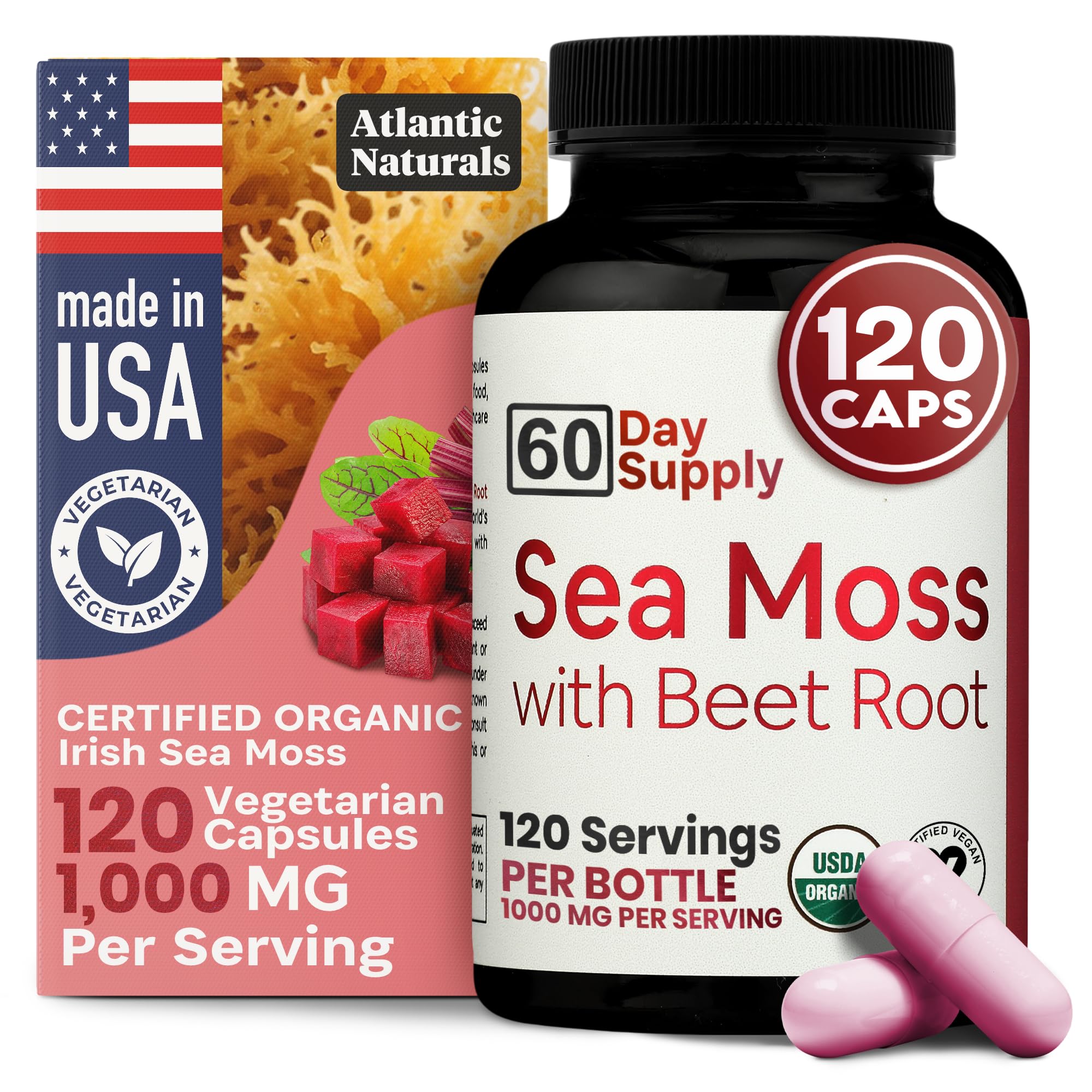 Atlantic Naturals capsules algue de mer irlandaise pour un apport nutritionnel quotidien.