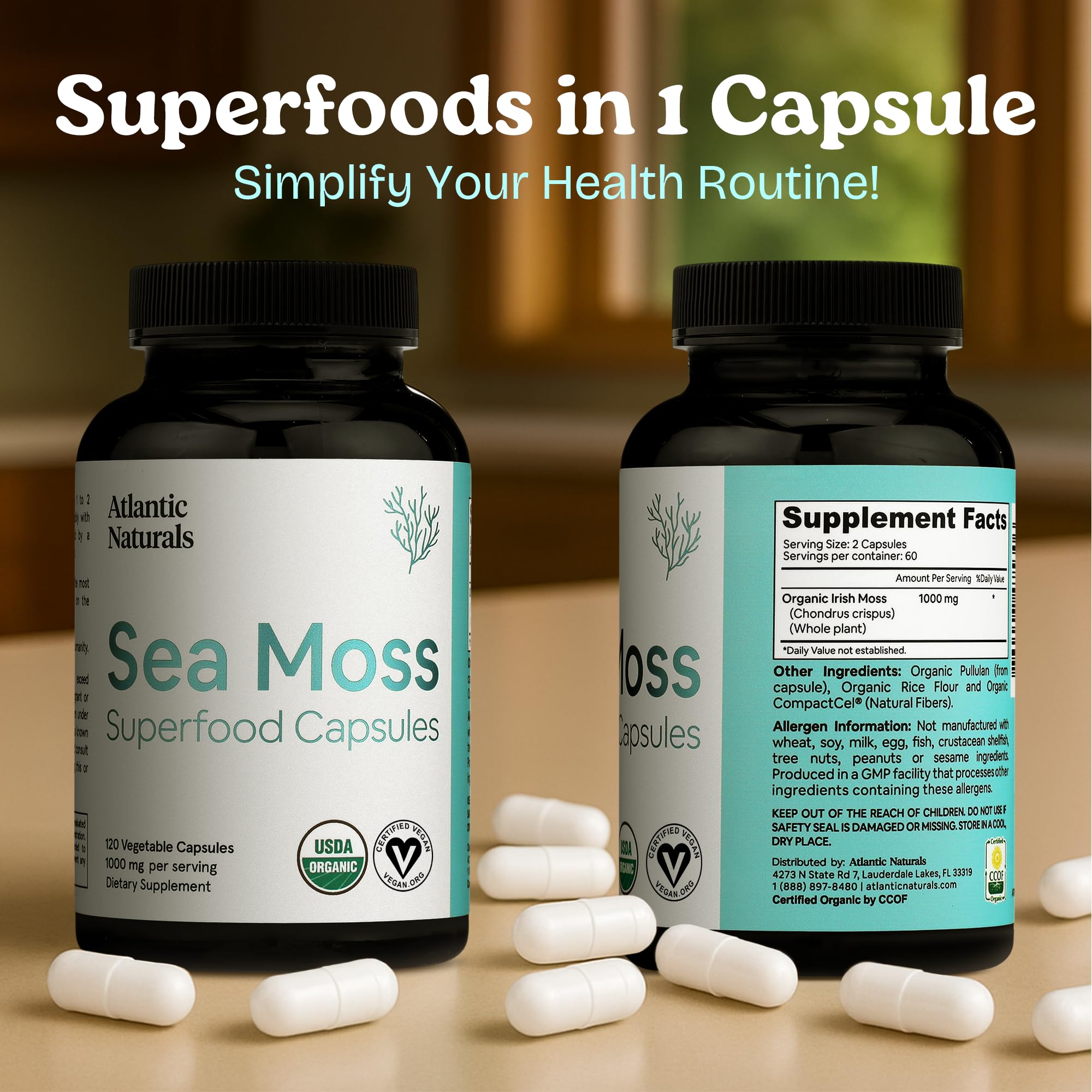 Capsules Atlantic Naturals gélules alignées, facilité d'utilisation.