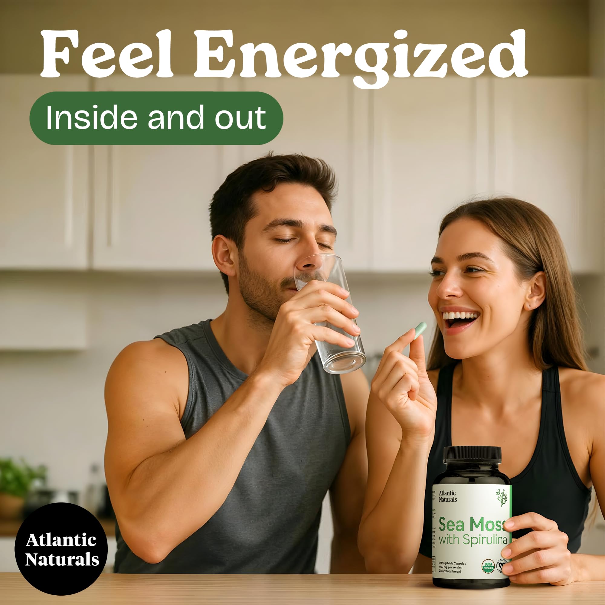 Emballage Atlantic Naturals Sea Moss avec étiquette soignée et design simple