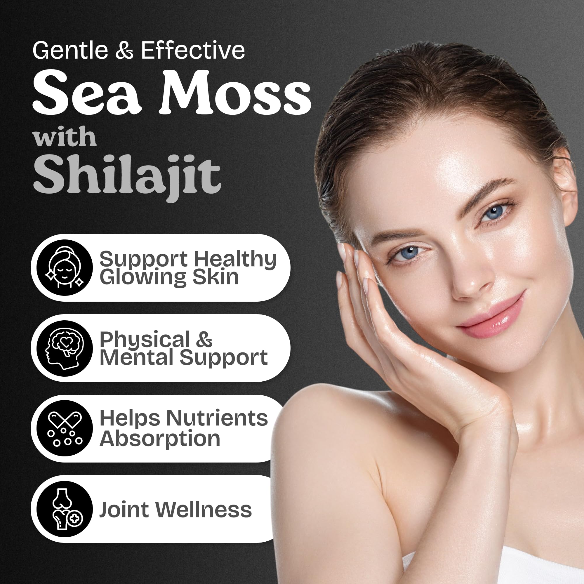 Formule 5-en-1 mousse marine et shilajit, synergie bénéfique.