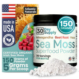 Atlantic Naturals Poudre Sea Moss Vanille dans un bol prêt pour smoothie, bénéfices potentiels.