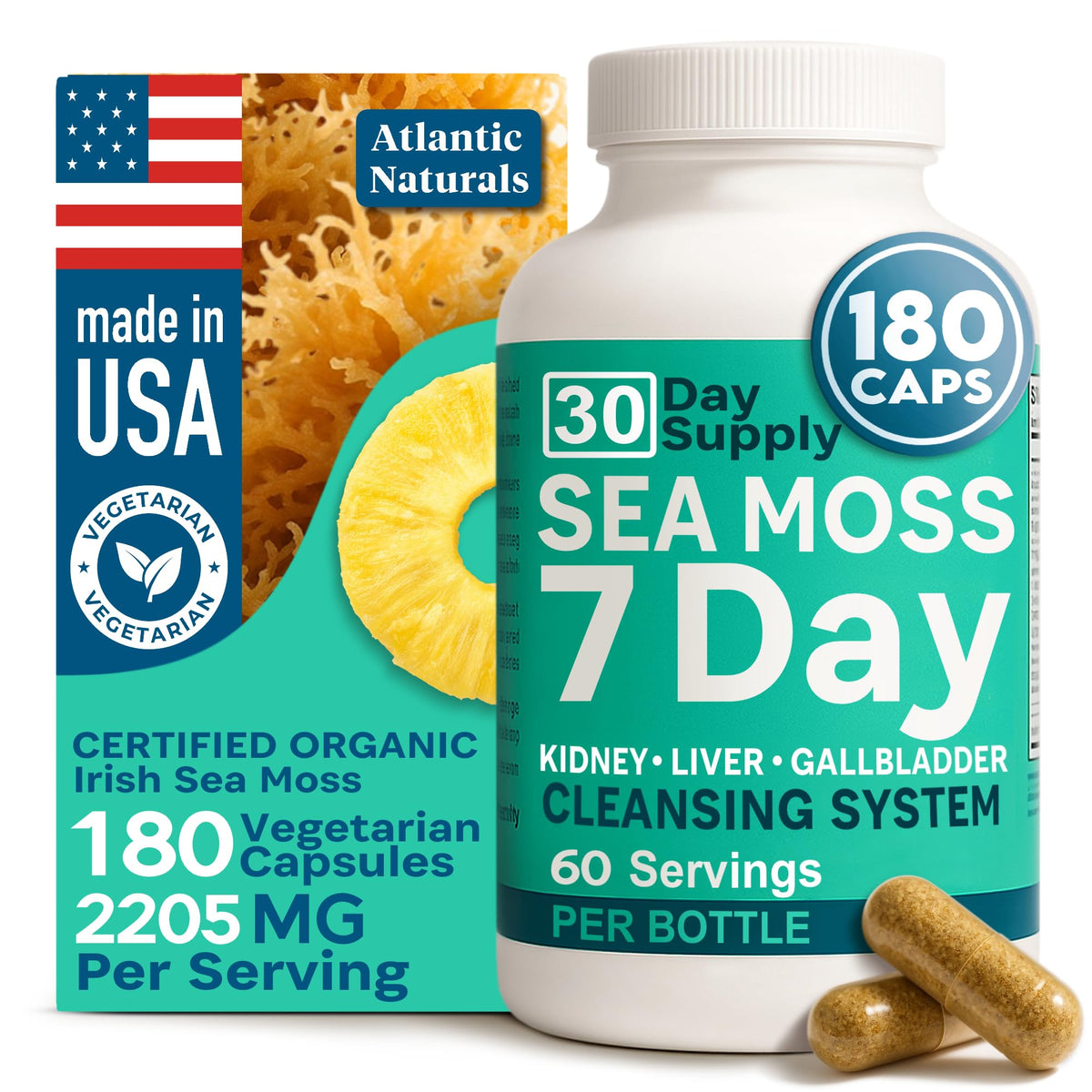 Atlantic Naturals Sea Moss Capsules : flacon pratique pour le bien-être quotidien