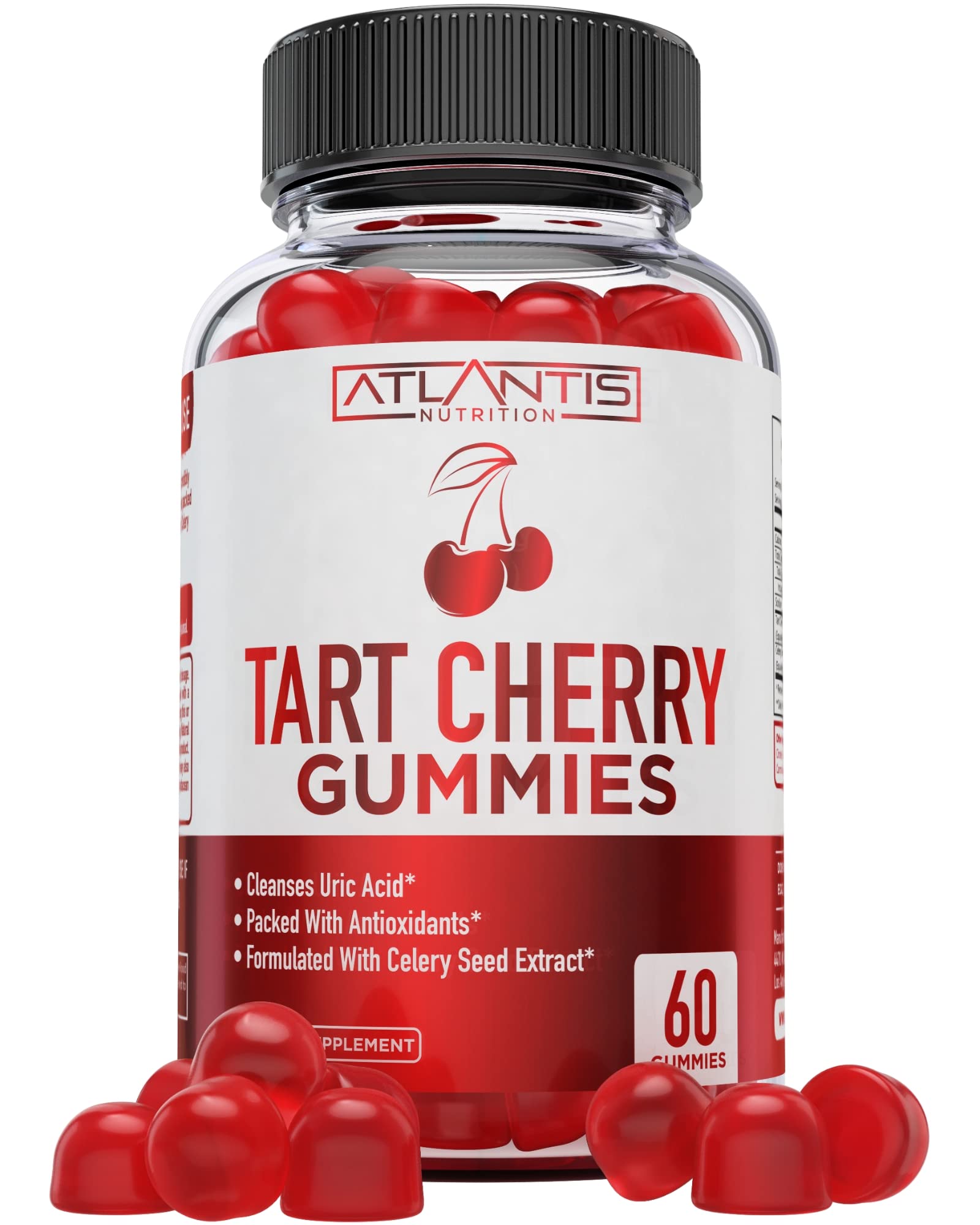 Bouteille Atlantis Nutrition Gommes Cerise Tart avec céleri, format pratique.