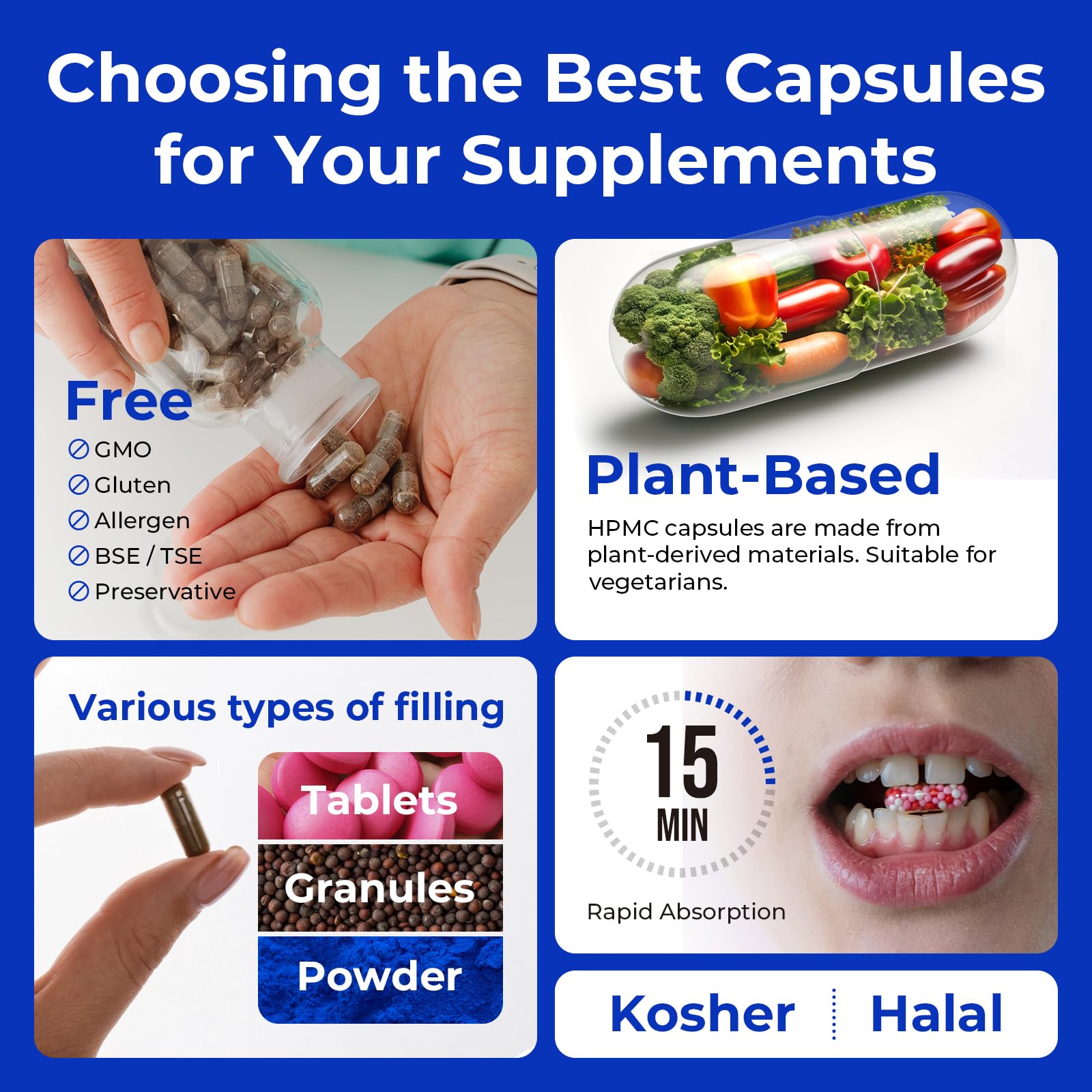 ATLEMISME capsules-vide-hpmc-vegetales: composition végétale adaptée aux régimes Kosher et Halal.