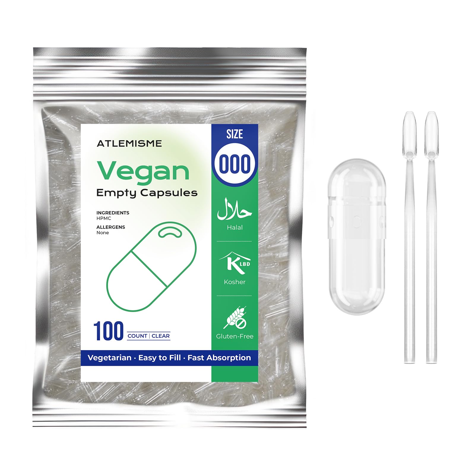 ATLEMISME capsules véganes vides taille 000 – ensemble prêt à remplir