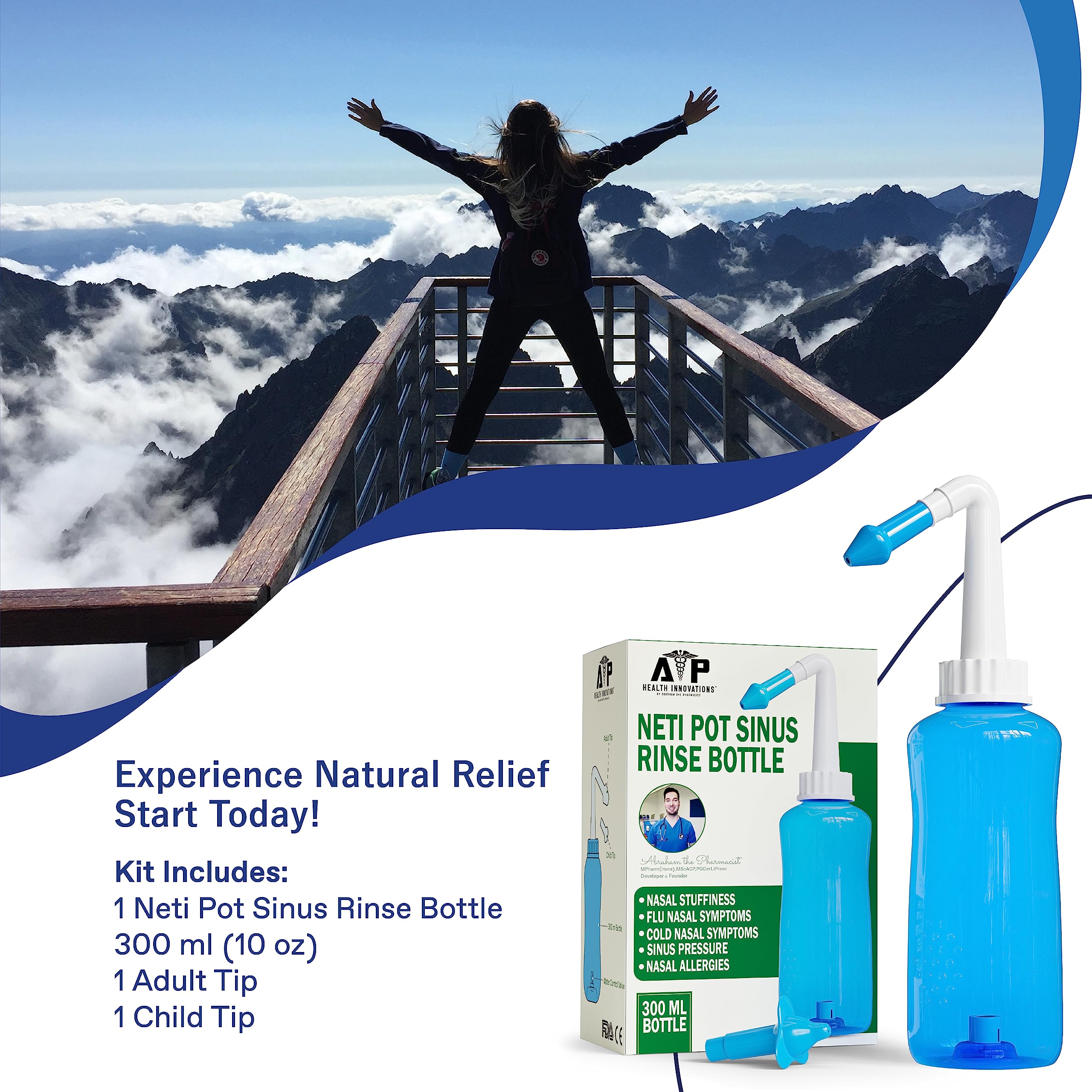 Neti Pot ATP Health Innovations: pratique sans pression grâce au bouton au bas.