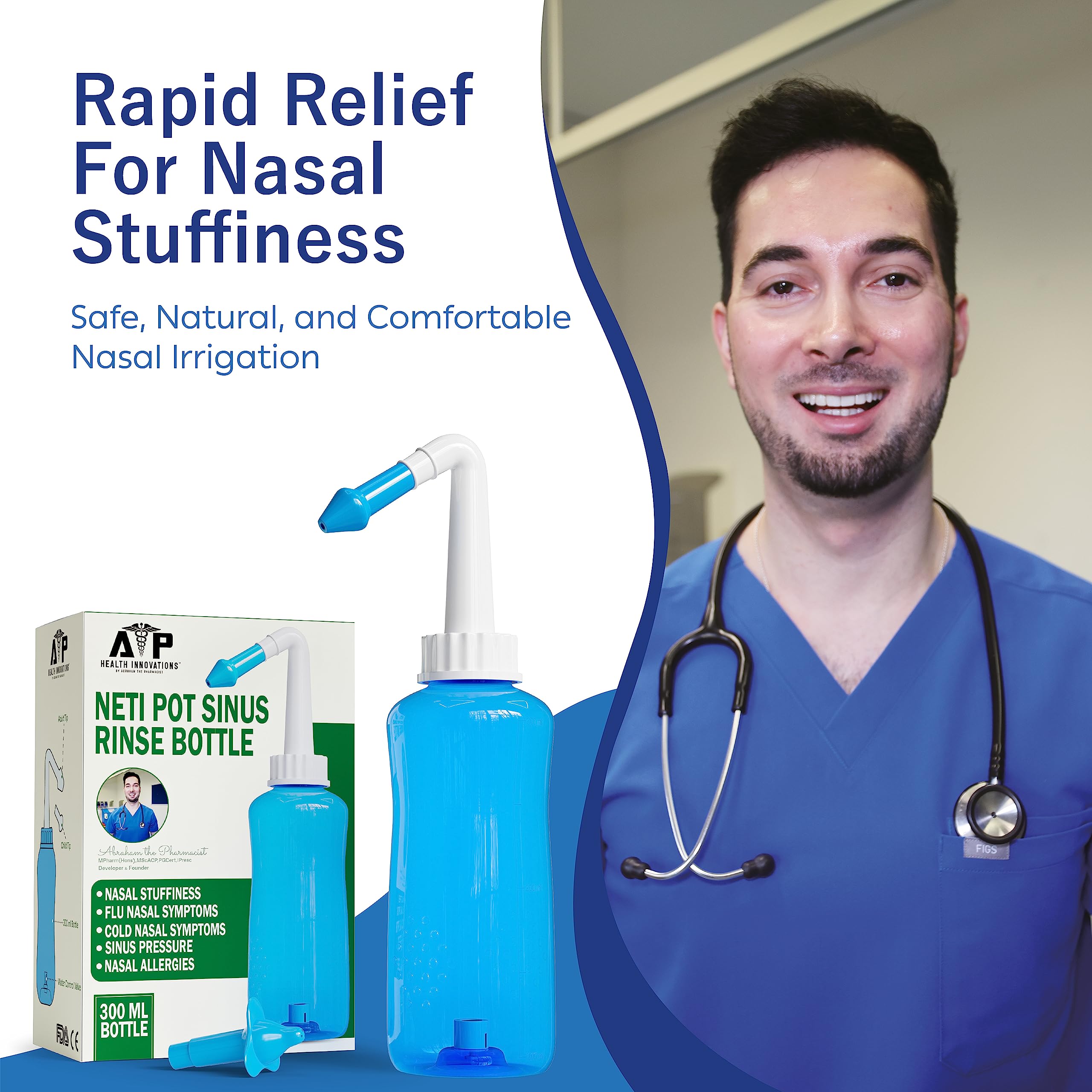 Neti Pot ATP Health Innovations: rinage nasal doux avec eau saline pour soulagement possible.