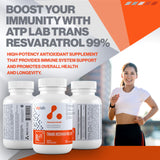 ATP LAB Trans Resveratrol: arrière-bouteille montrant les certifications sans OGM et sans gluten