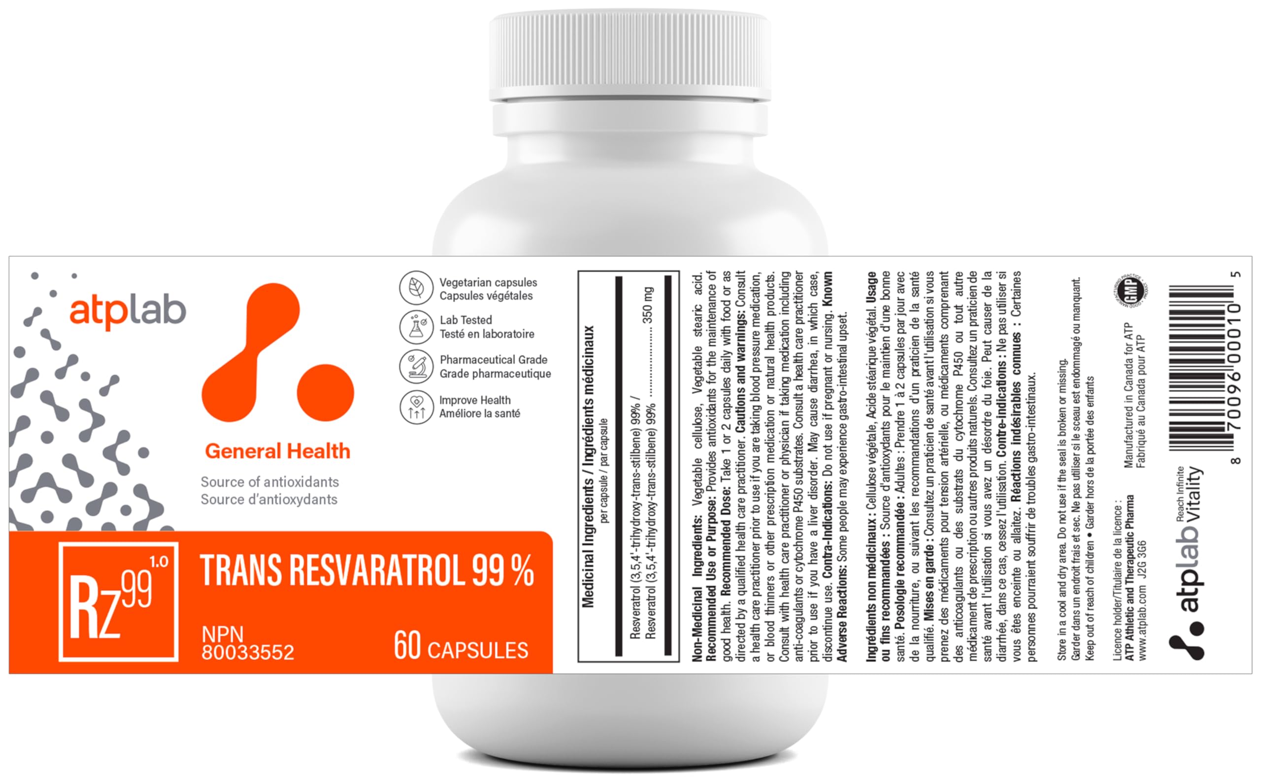 ATP LAB Trans Resveratrol: utilisation quotidienne facile à transporter