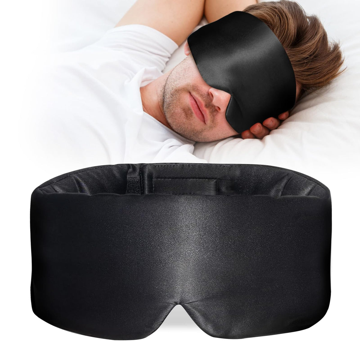ATreebay masque-sommeil soie-murier noir, douceur luxueuse pour le visage.