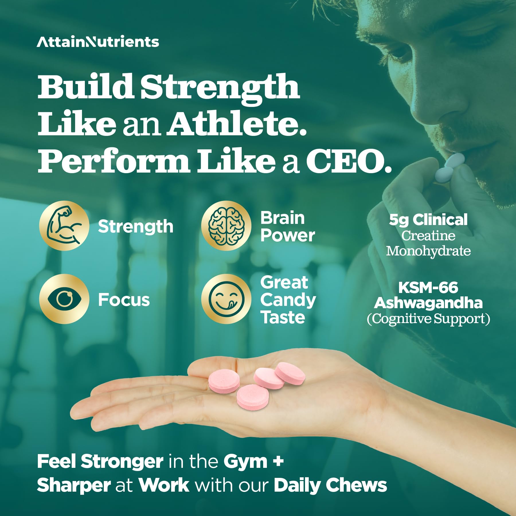 Attain Nutrients Creatine Chews – bouteille ouverte, accès rapide avant l'effort