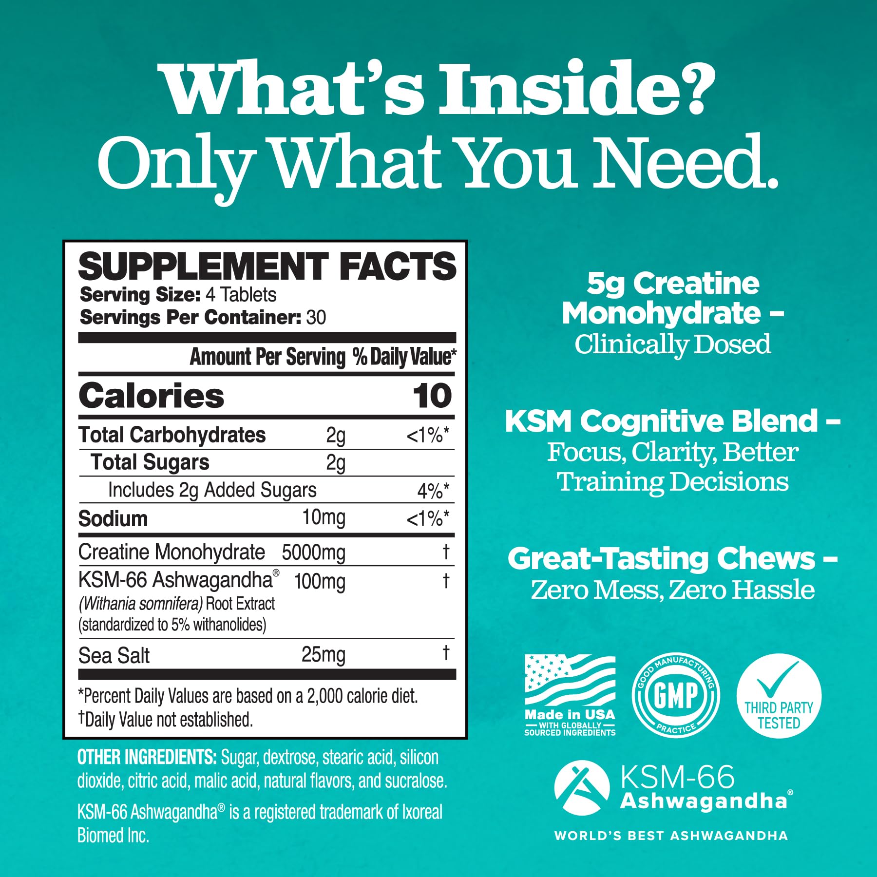 Attain Nutrients Creatine Chews – étiquette nutritionnelle lisible, informations claires