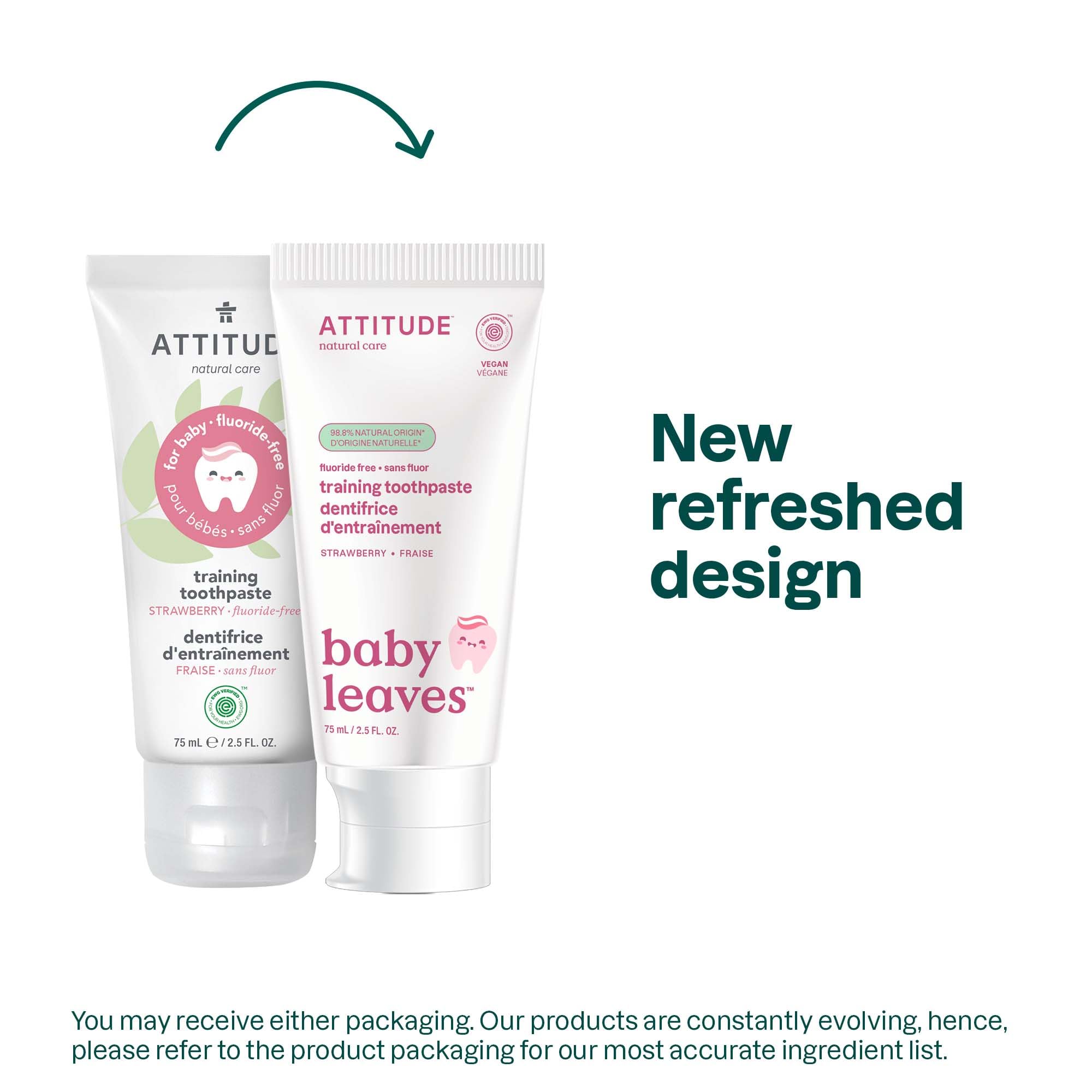Texture gel douce d'ATTITUDE bébé au goût fraise idéal pour initier le brossage.