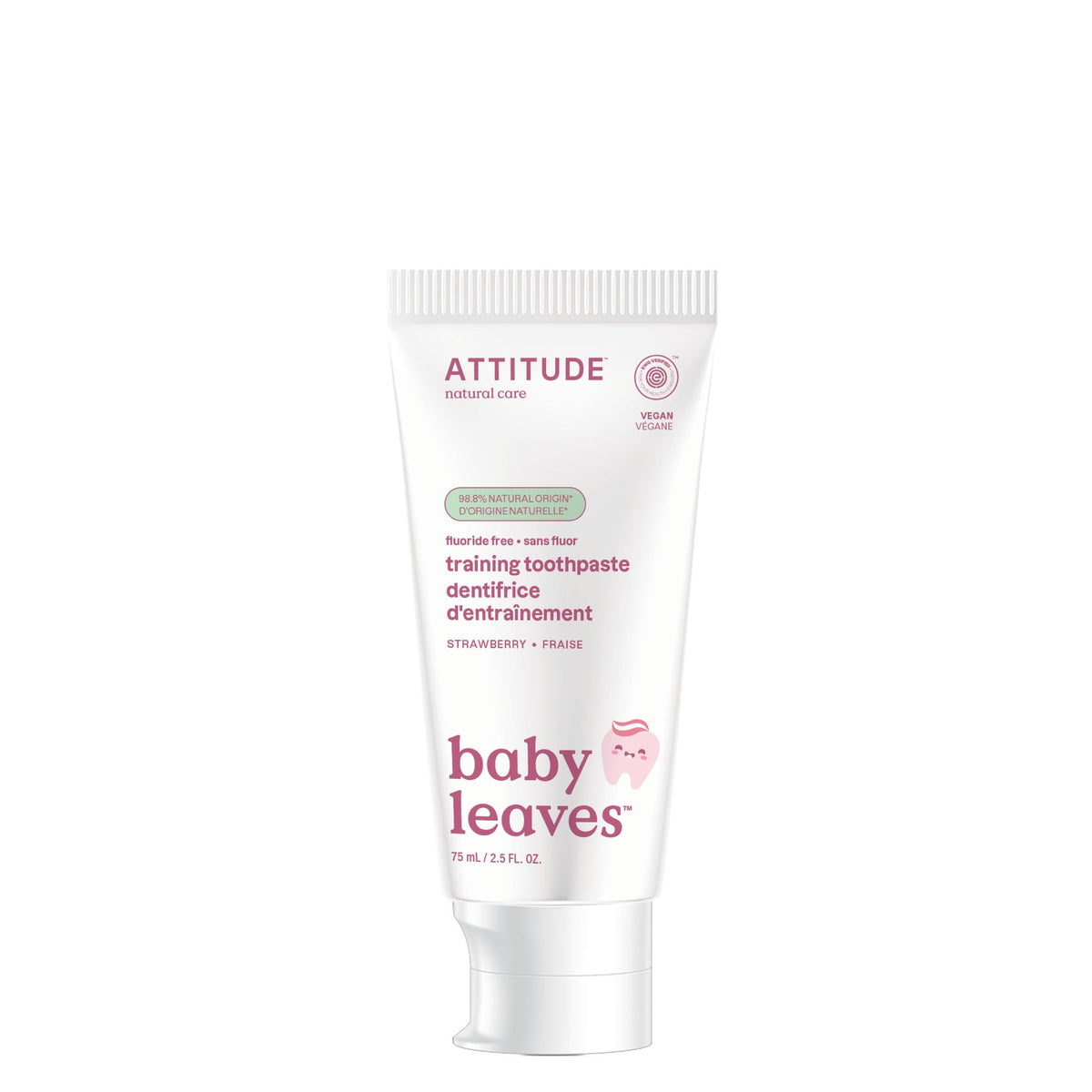 ATTITUDE dentifrice bébé sans fluor fraise avec emballage recyclable durable.