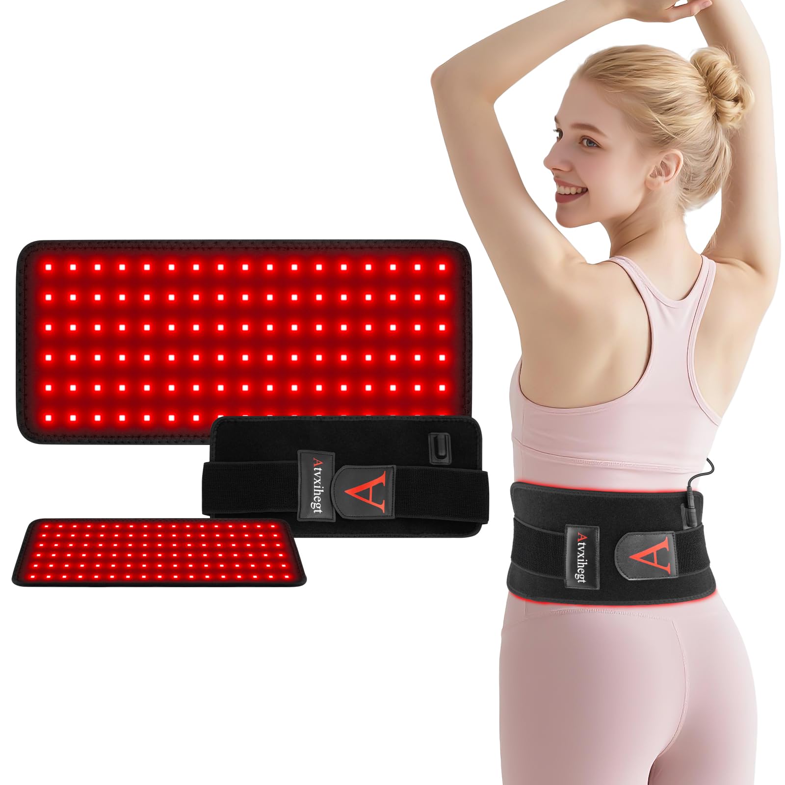 Atvxihegt ceinture thérapie lumière rouge présentant les deux longueurs d'onde pour relaxation ciblée.