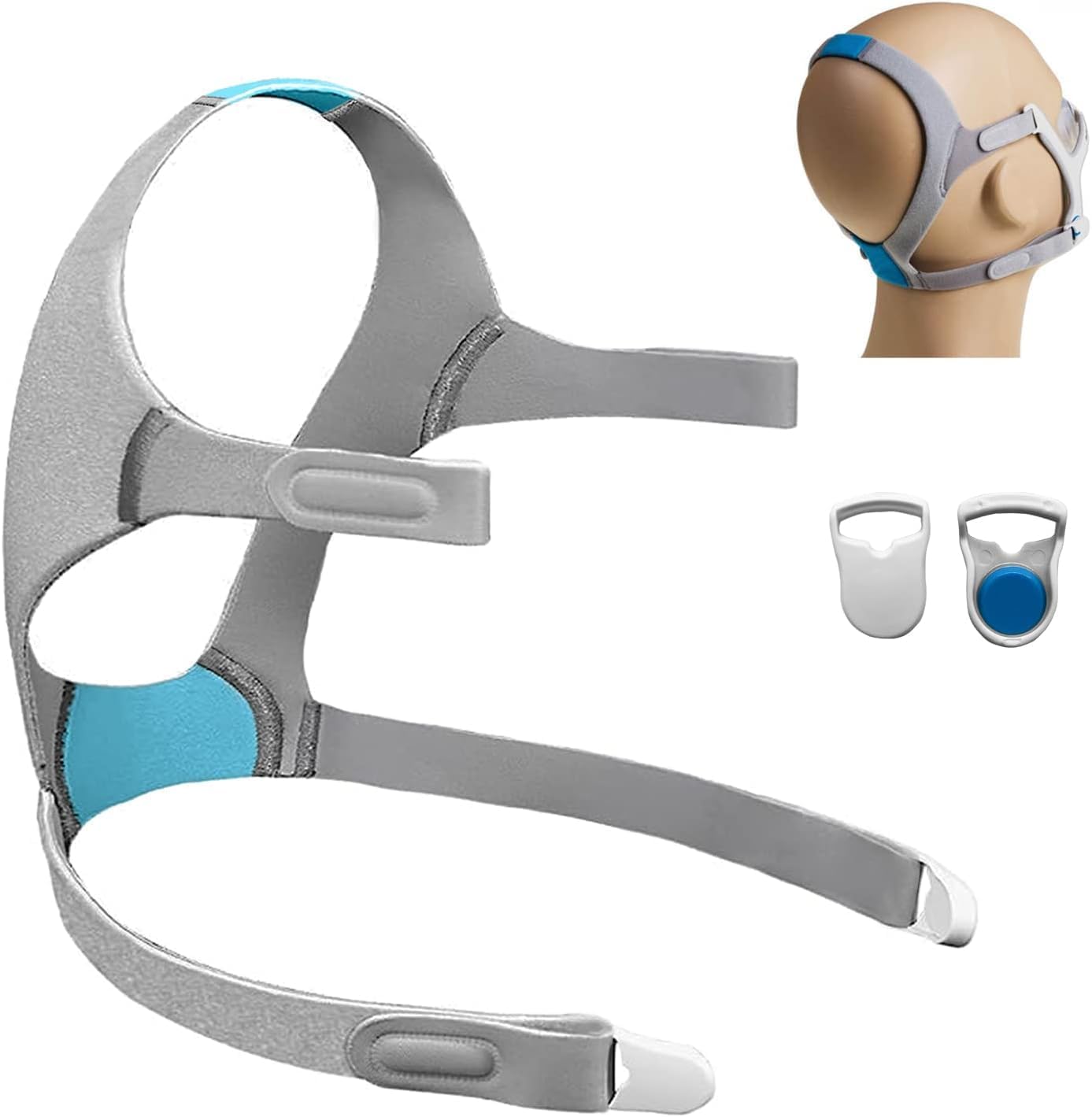 AUARIWN F20: harnais CPAP avec clip magnétique pour une mise en place rapide et fiable.
