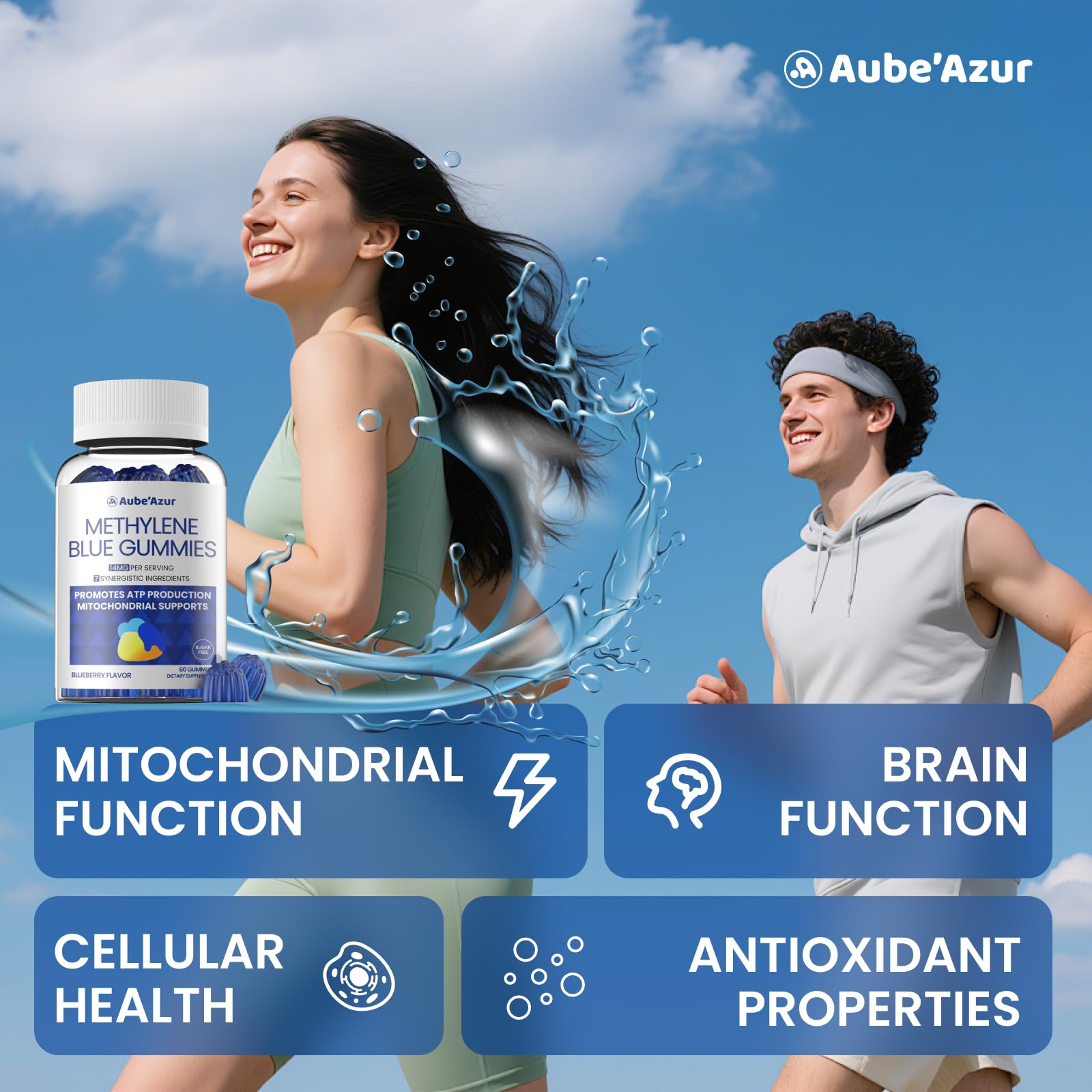 Ingrédients NAC et CoQ10 visibles, marque Aube'Azur, effet antioxydant potentiel.