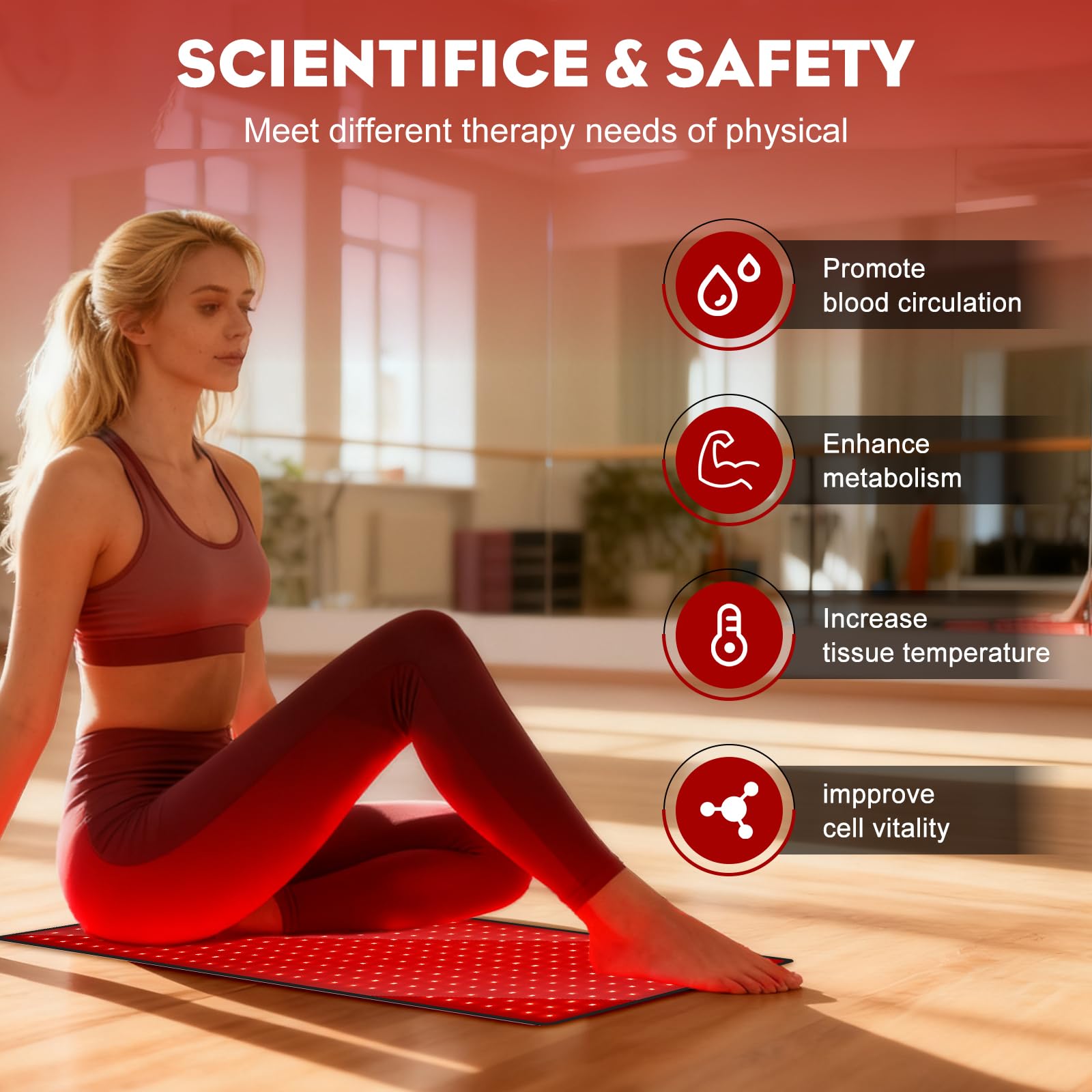AUDODO Tapis lumière rouge – soutien dorsale pour séances confortables