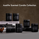 Bougie cuir Auelife, senteur masculine idéale pour bureau ou salon.