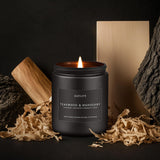 Auelife bougie Teck Acajou – jarre noire idéal pour détente nocturne.
