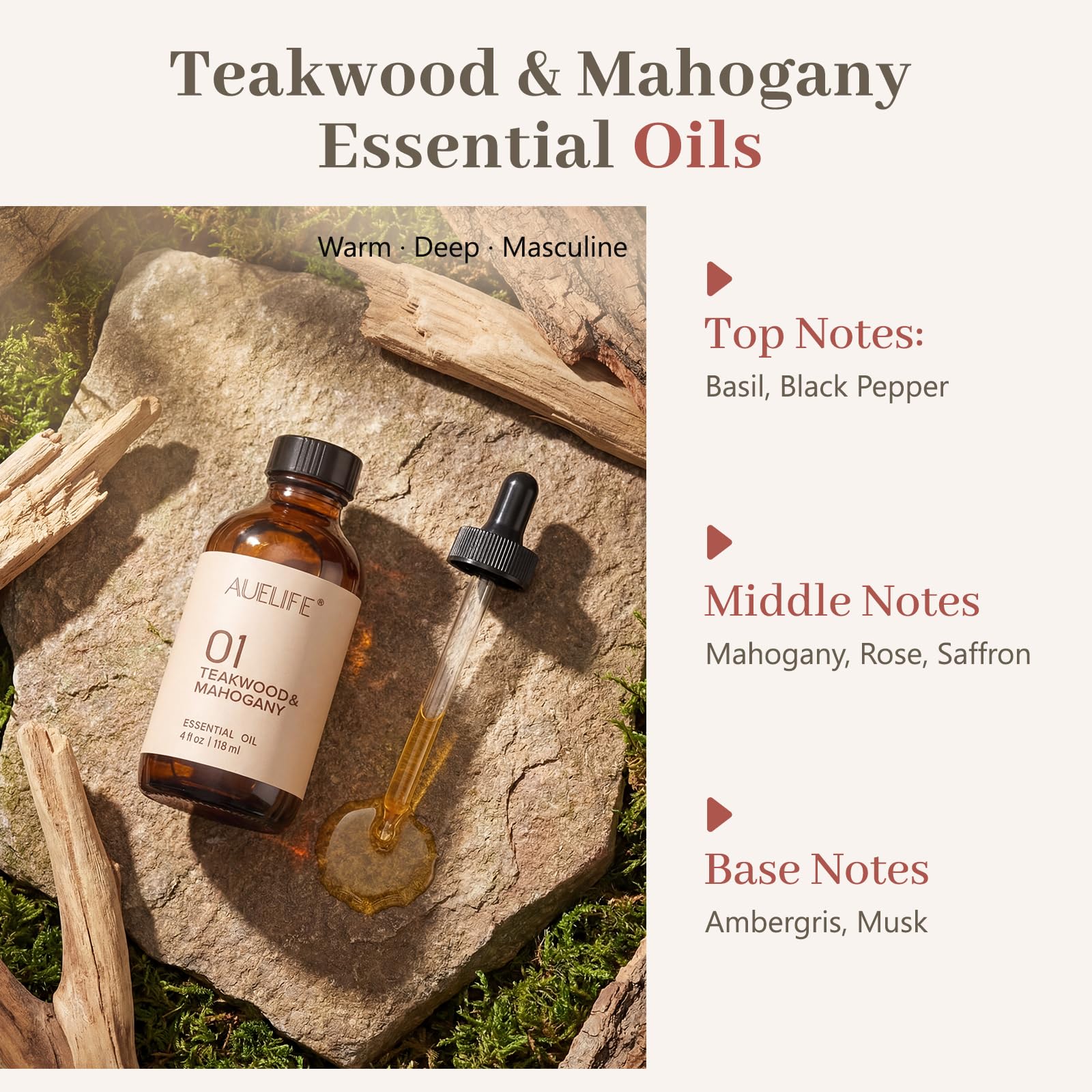 Auelife diffuseur avec odeur bois Teck Acajou, ambiance chaleureuse
