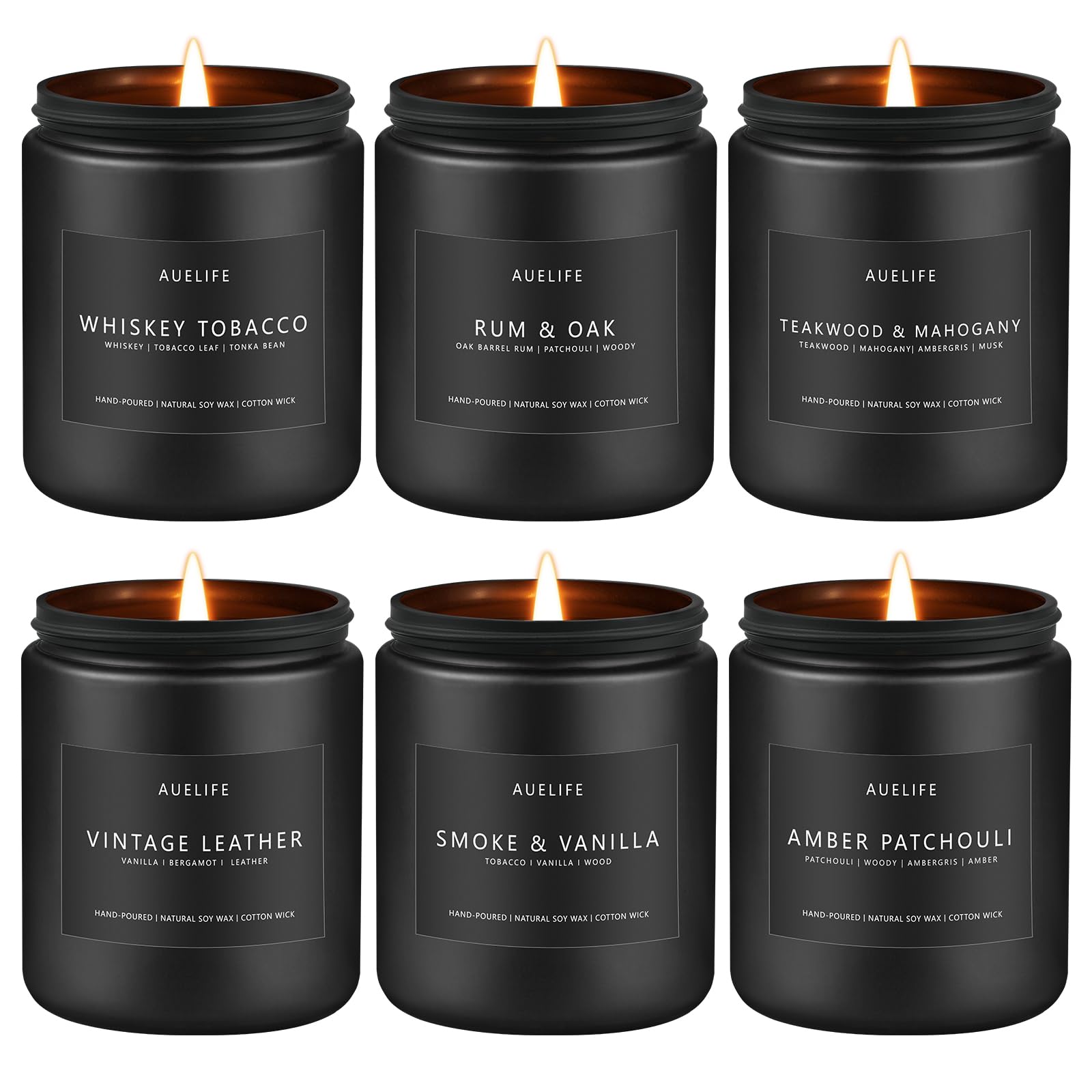 Bougies Auelife ensemble six-pack pour homme créant une ambiance chaleureuse.