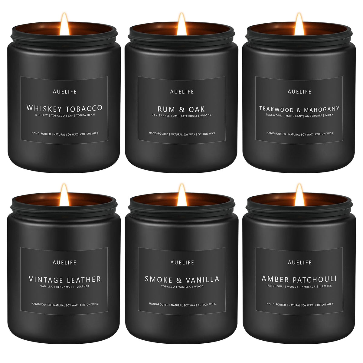 Bougies Auelife ensemble six-pack pour homme créant une ambiance chaleureuse.