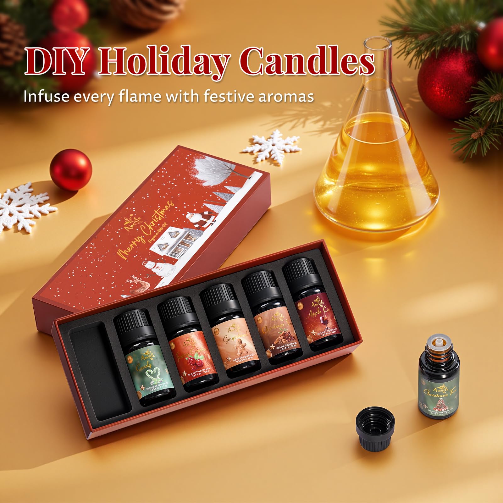 Auelife Huiles hivernales Bonbons menthe: note fraîche pour diffuseur et préparations DIY.