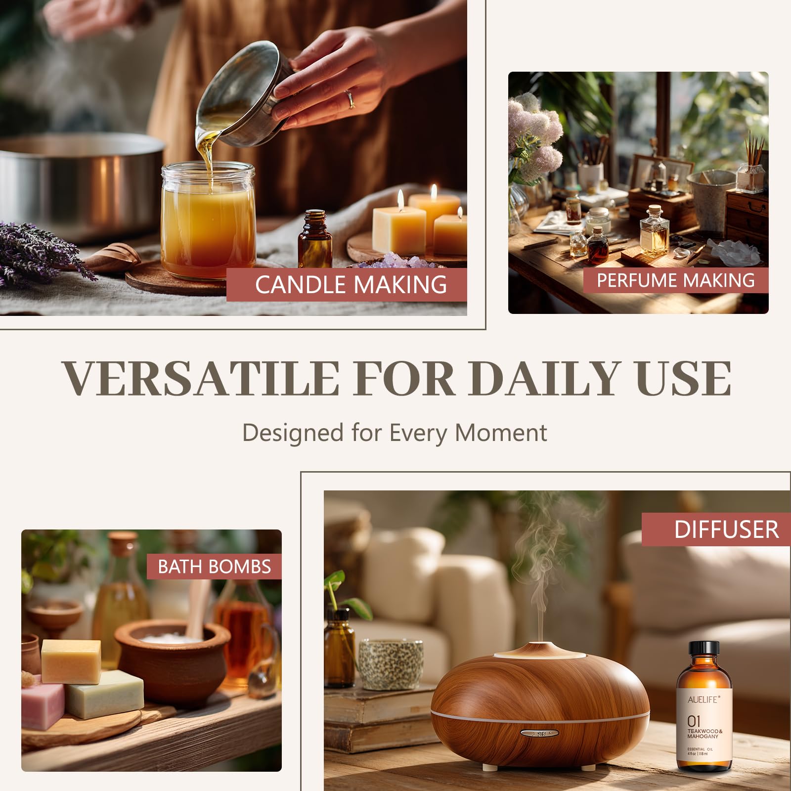 Auelife Vanille Coco aromathérapie : parfum réconfortant pour concentration et détente.